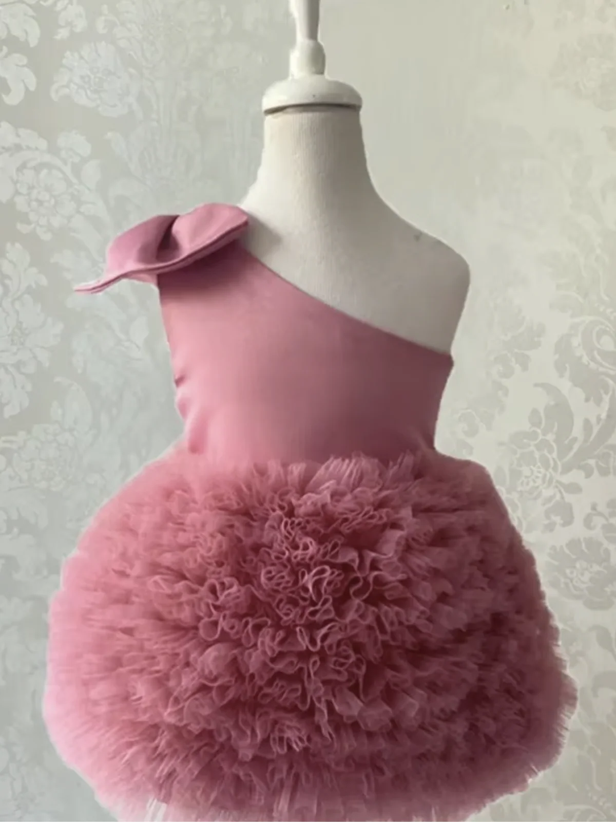 One Shoulder Bow Ruffle Tulle Dress - Image 3