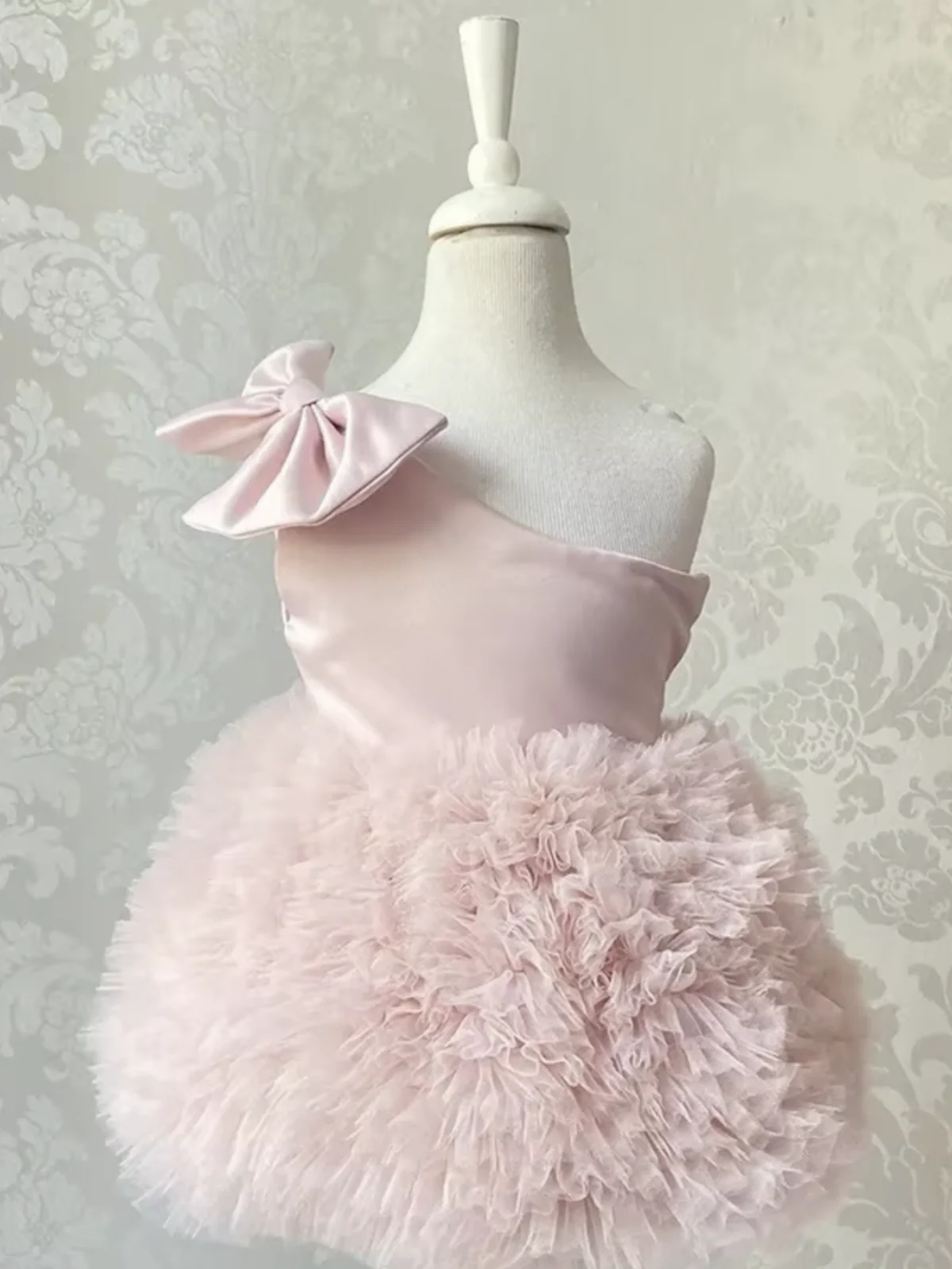 One Shoulder Bow Ruffle Tulle Dress - Image 4