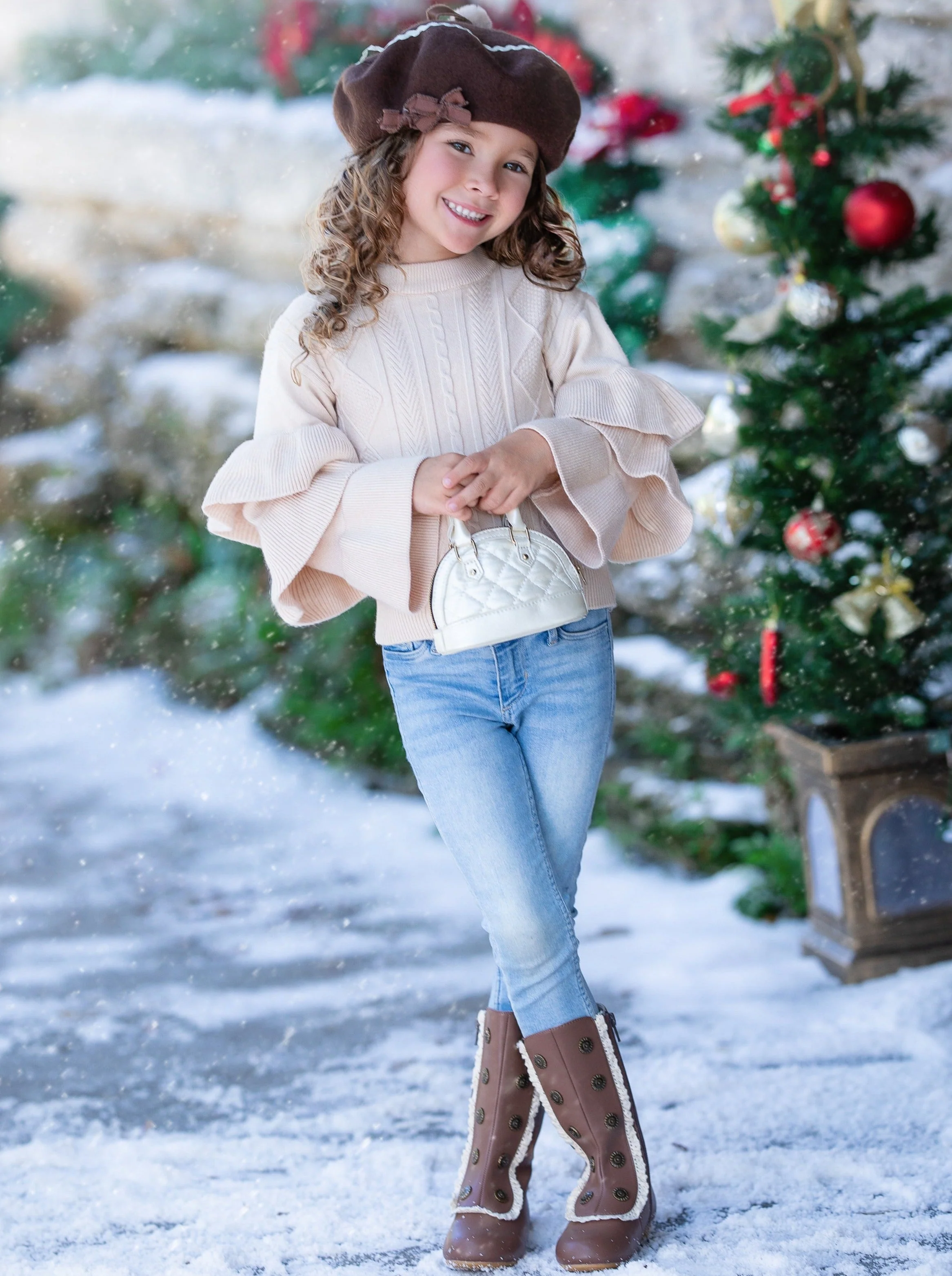 Creme Dream Tiered Sleeve Cable Knit Sweater - Image 2