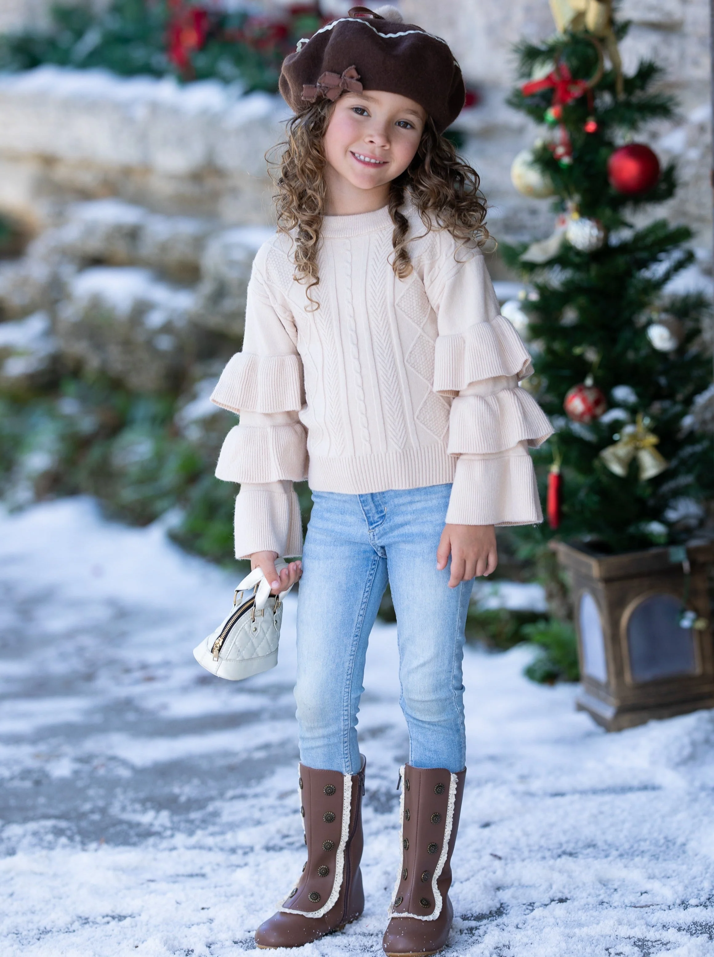 Creme Dream Tiered Sleeve Cable Knit Sweater - Image 3