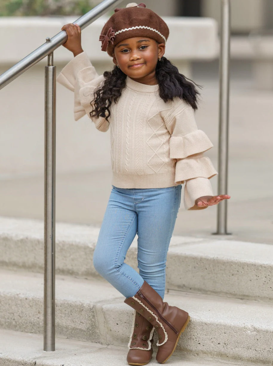 Creme Dream Tiered Sleeve Cable Knit Sweater - Image 5