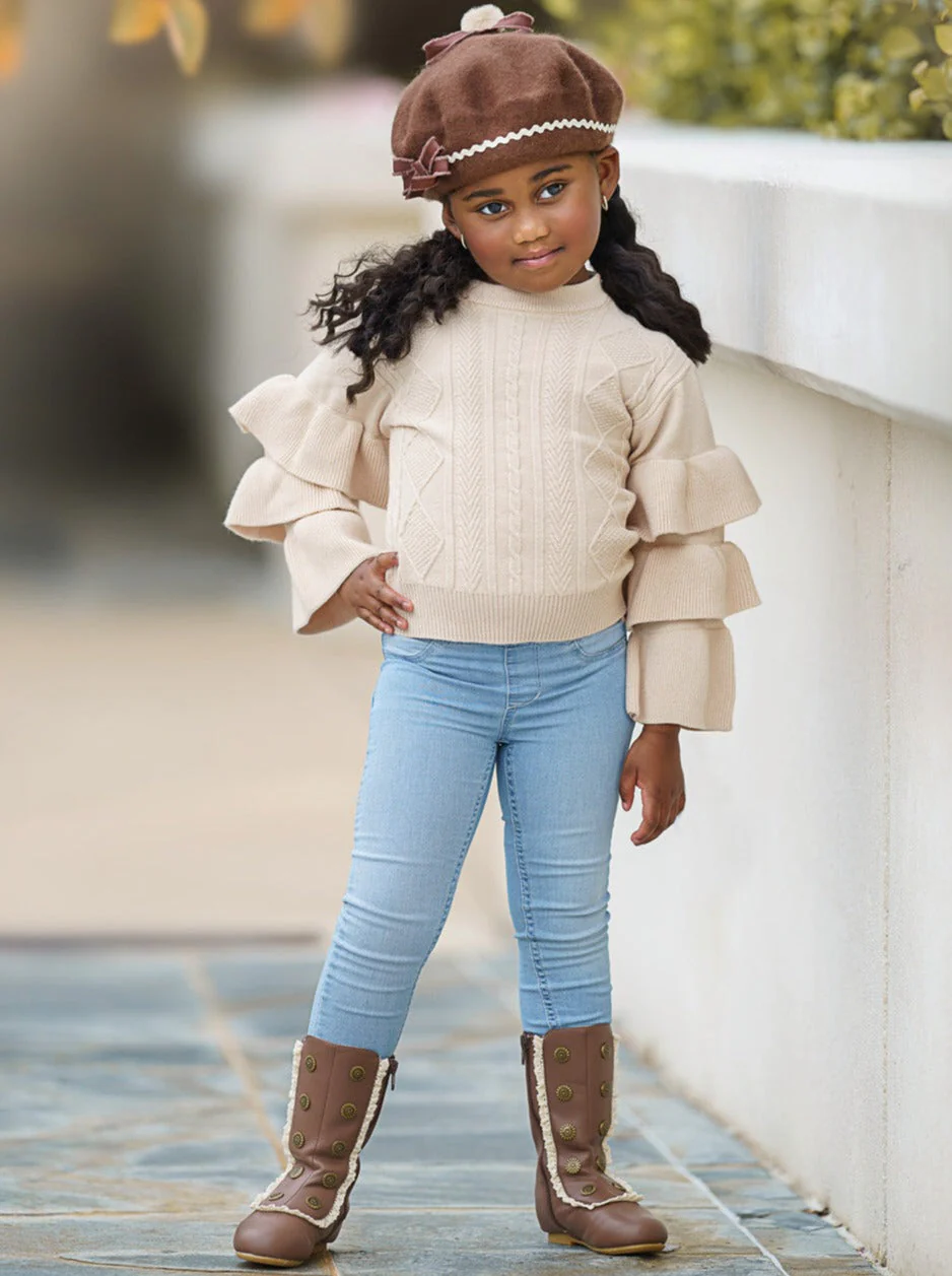 Creme Dream Tiered Sleeve Cable Knit Sweater - Image 6