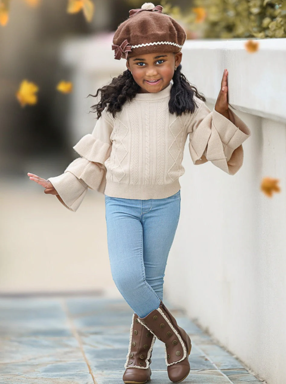 Creme Dream Tiered Sleeve Cable Knit Sweater - Image 8