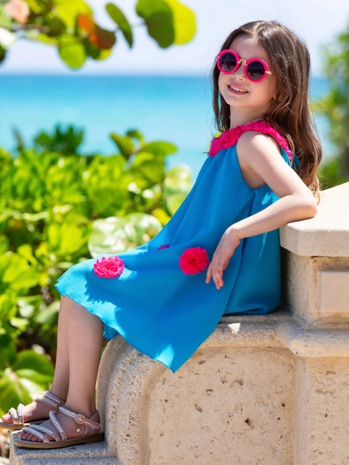 Ocean Bloom Teal Halter Dress - Image 2