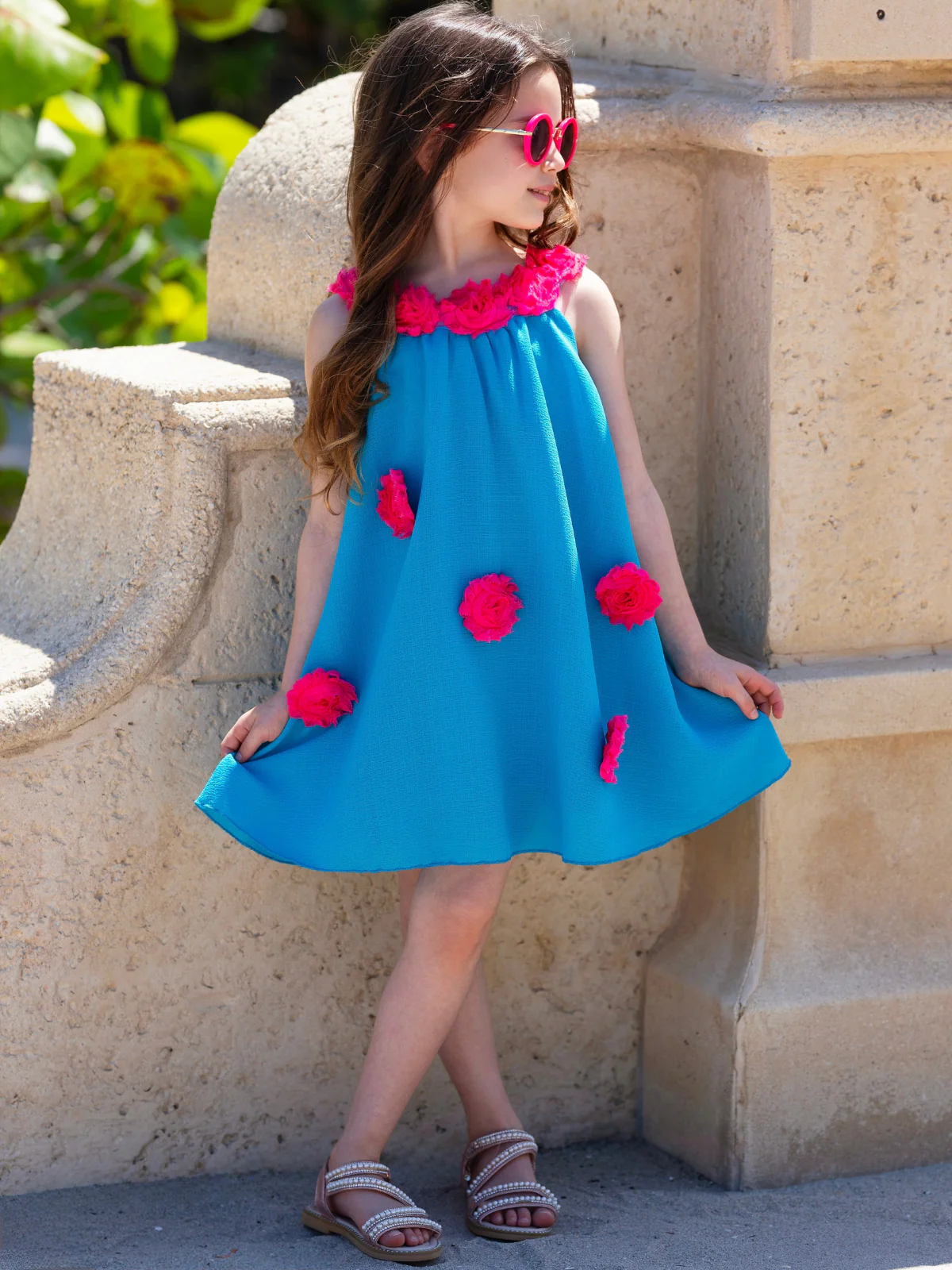 Ocean Bloom Teal Halter Dress - Image 4