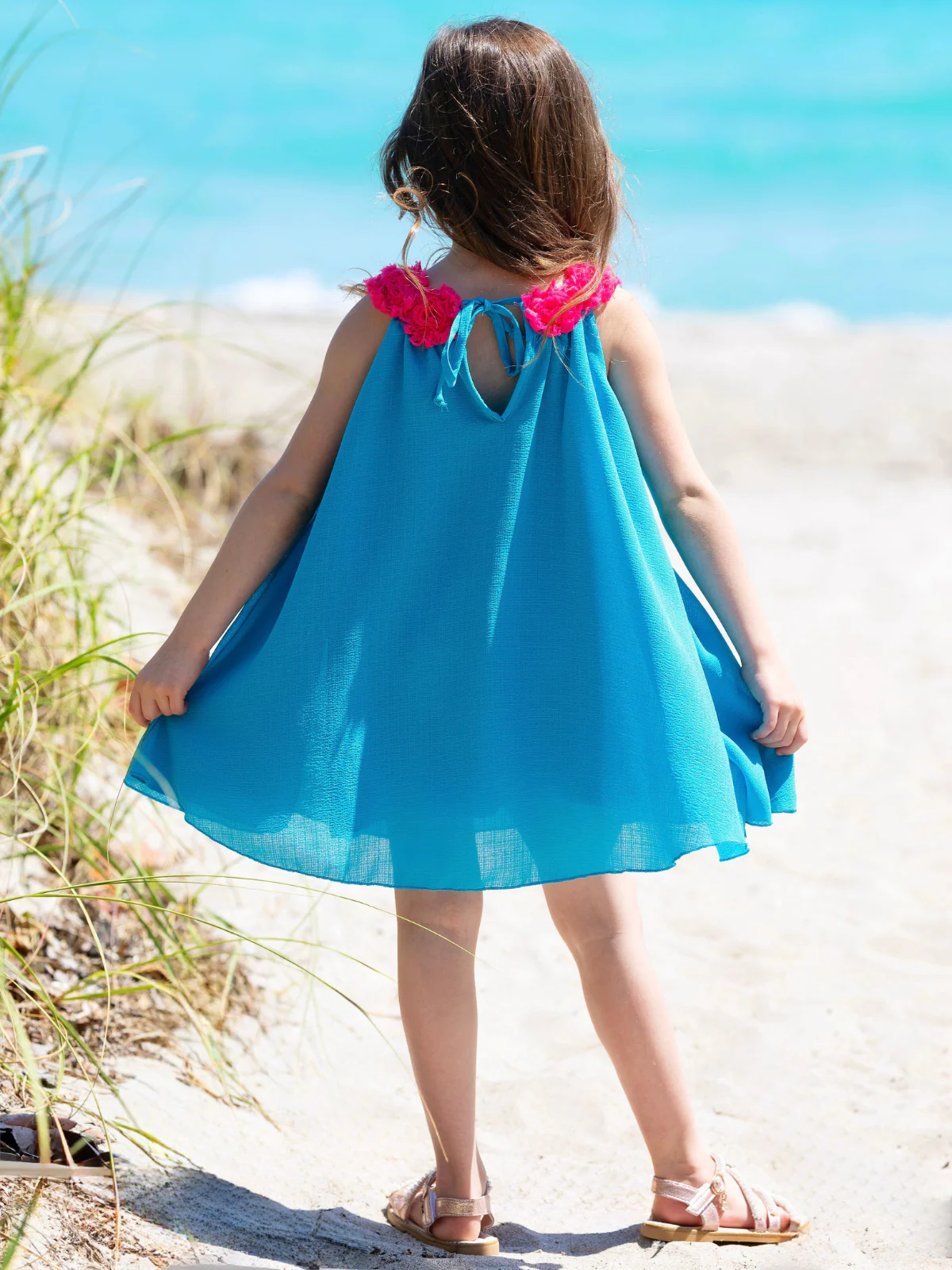 Ocean Bloom Teal Halter Dress - Image 6