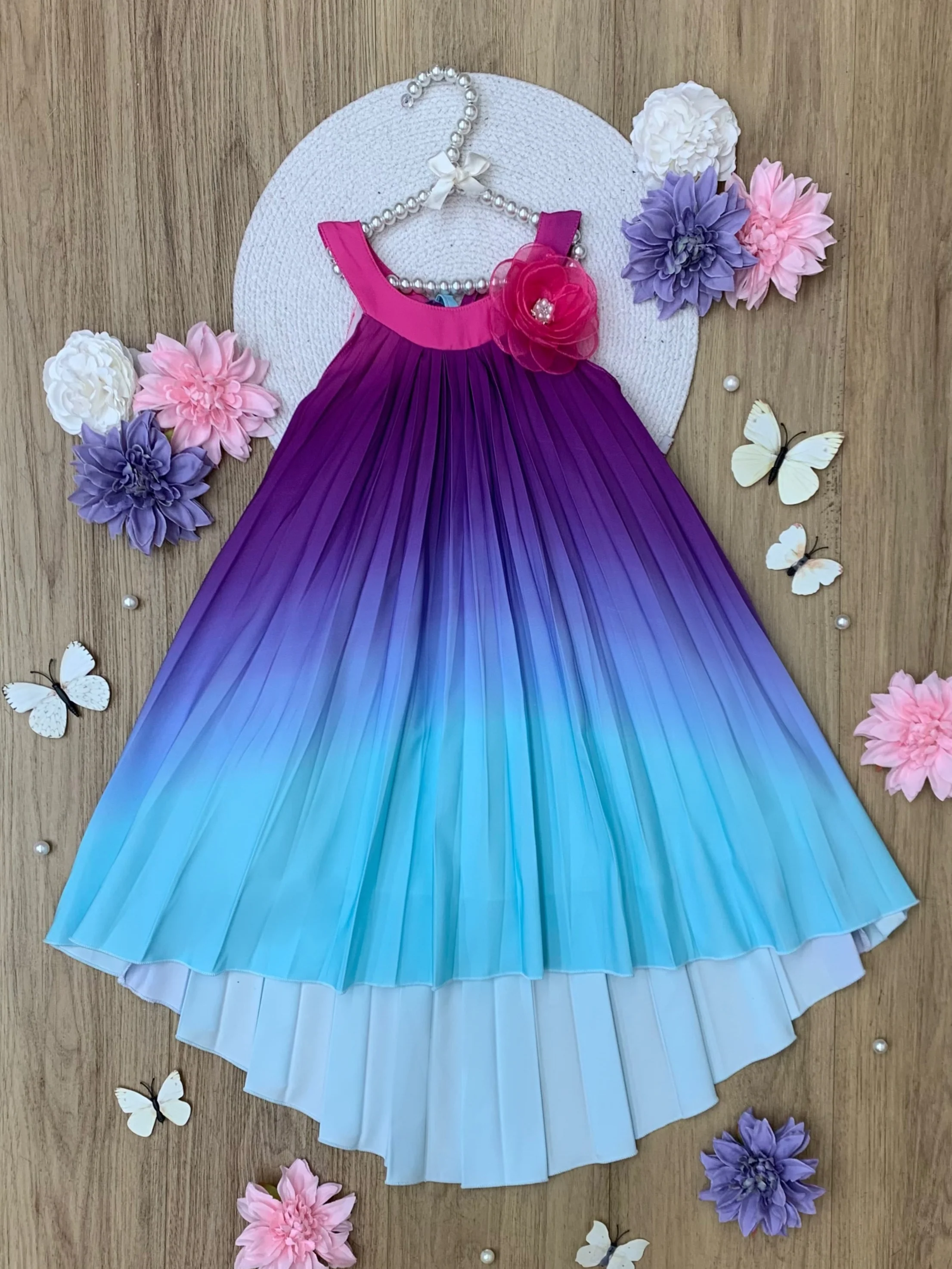Ocean Sunset Ombre Pleated Hi-Lo Dress - Image 4