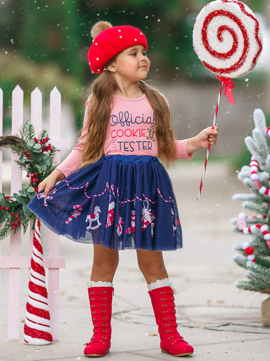 Cutest Cookie Ruffle Top and Christmas Print Skirt Set - Image 2