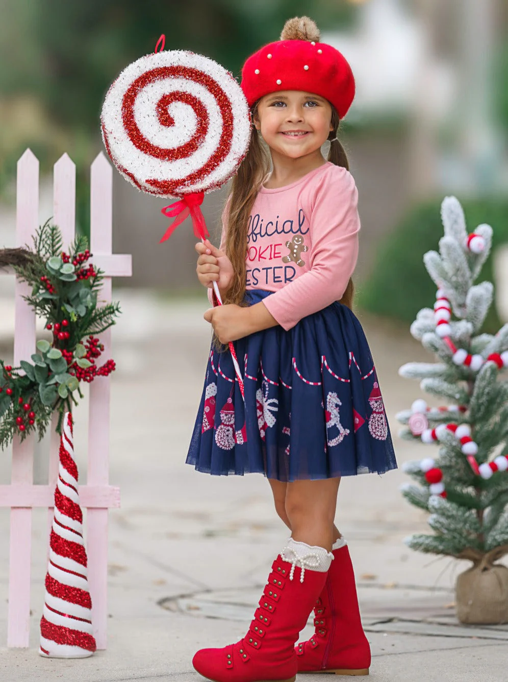 Cutest Cookie Ruffle Top and Christmas Print Skirt Set - Image 3