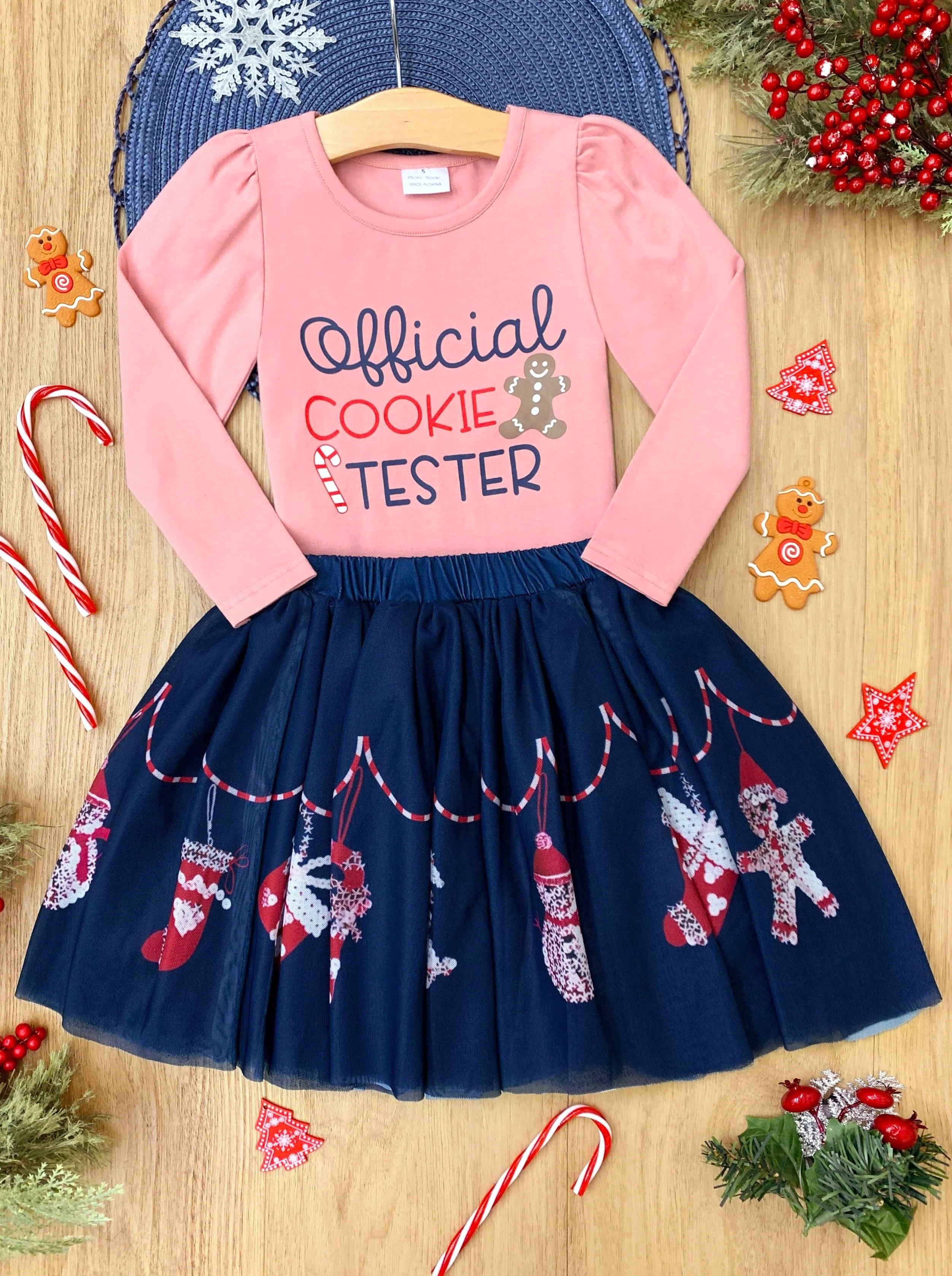 Cutest Cookie Ruffle Top and Christmas Print Skirt Set - Image 5