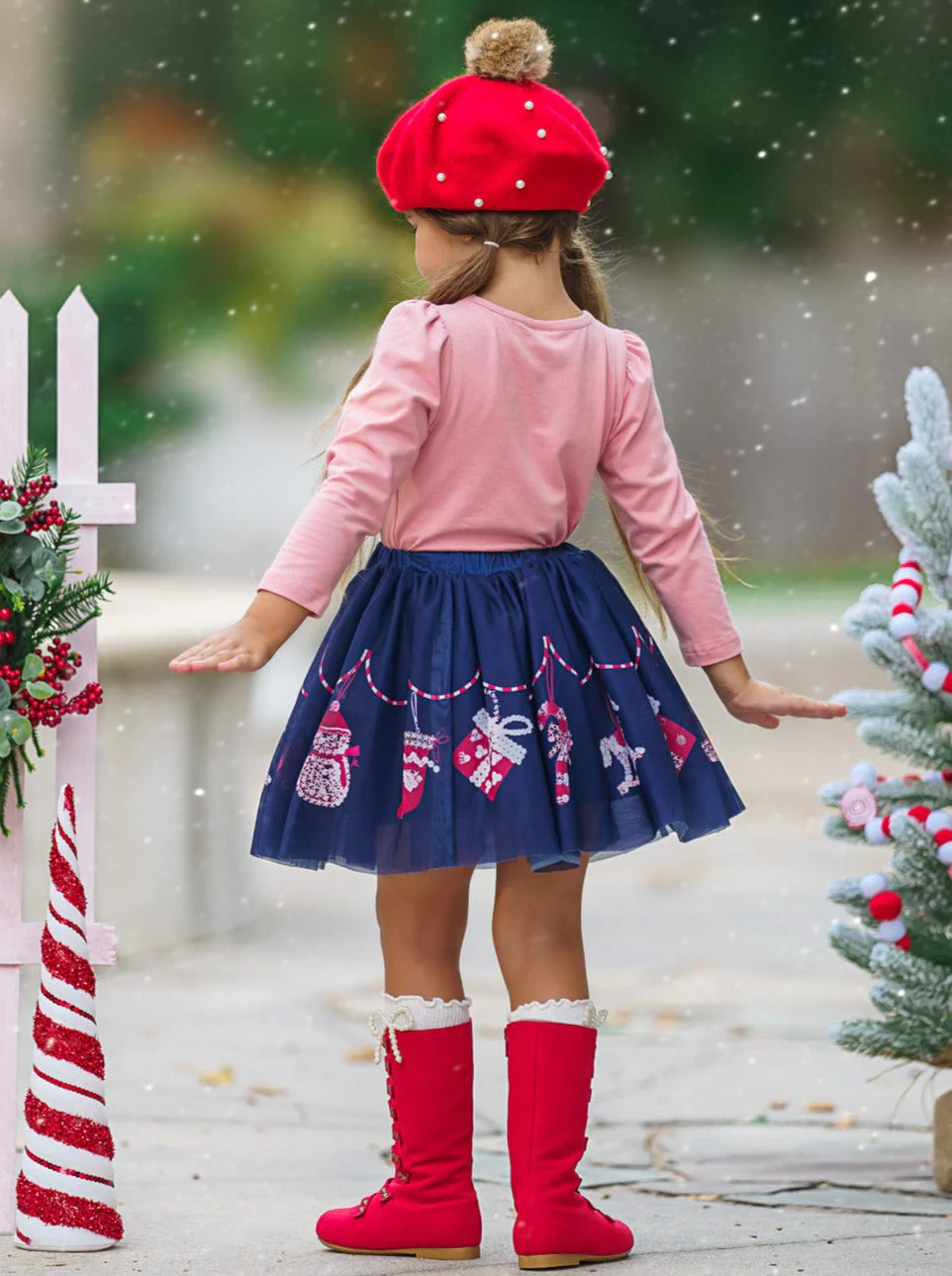 Cutest Cookie Ruffle Top and Christmas Print Skirt Set - Image 6