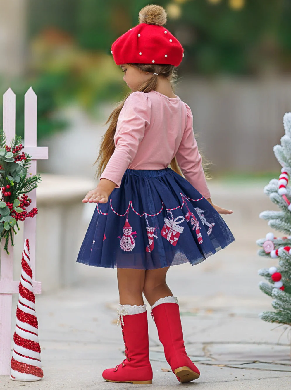 Cutest Cookie Ruffle Top and Christmas Print Skirt Set - Image 7