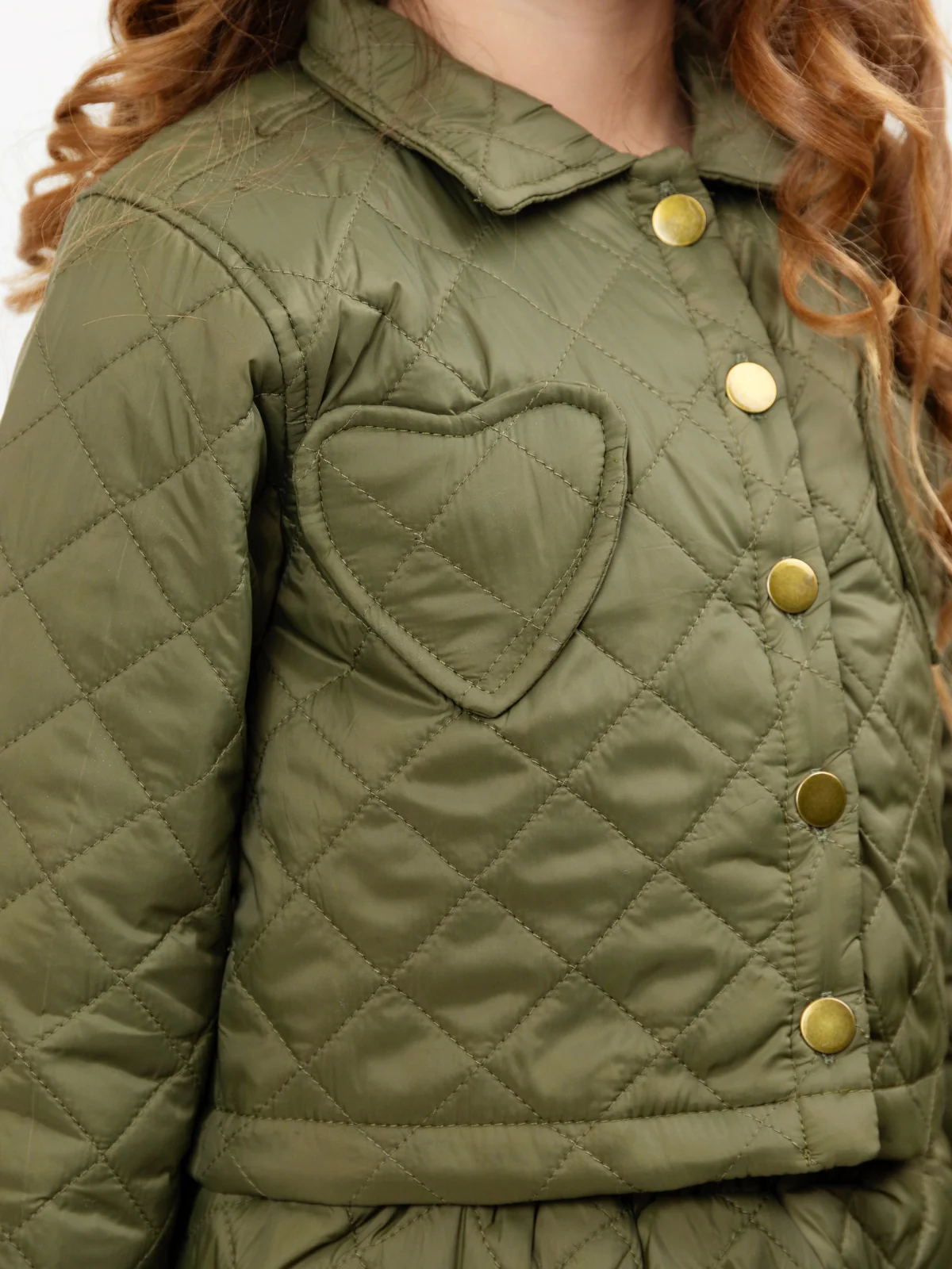 Olive Heart Nylon Quilted Jacket and Matching Skirt Set - Image 2