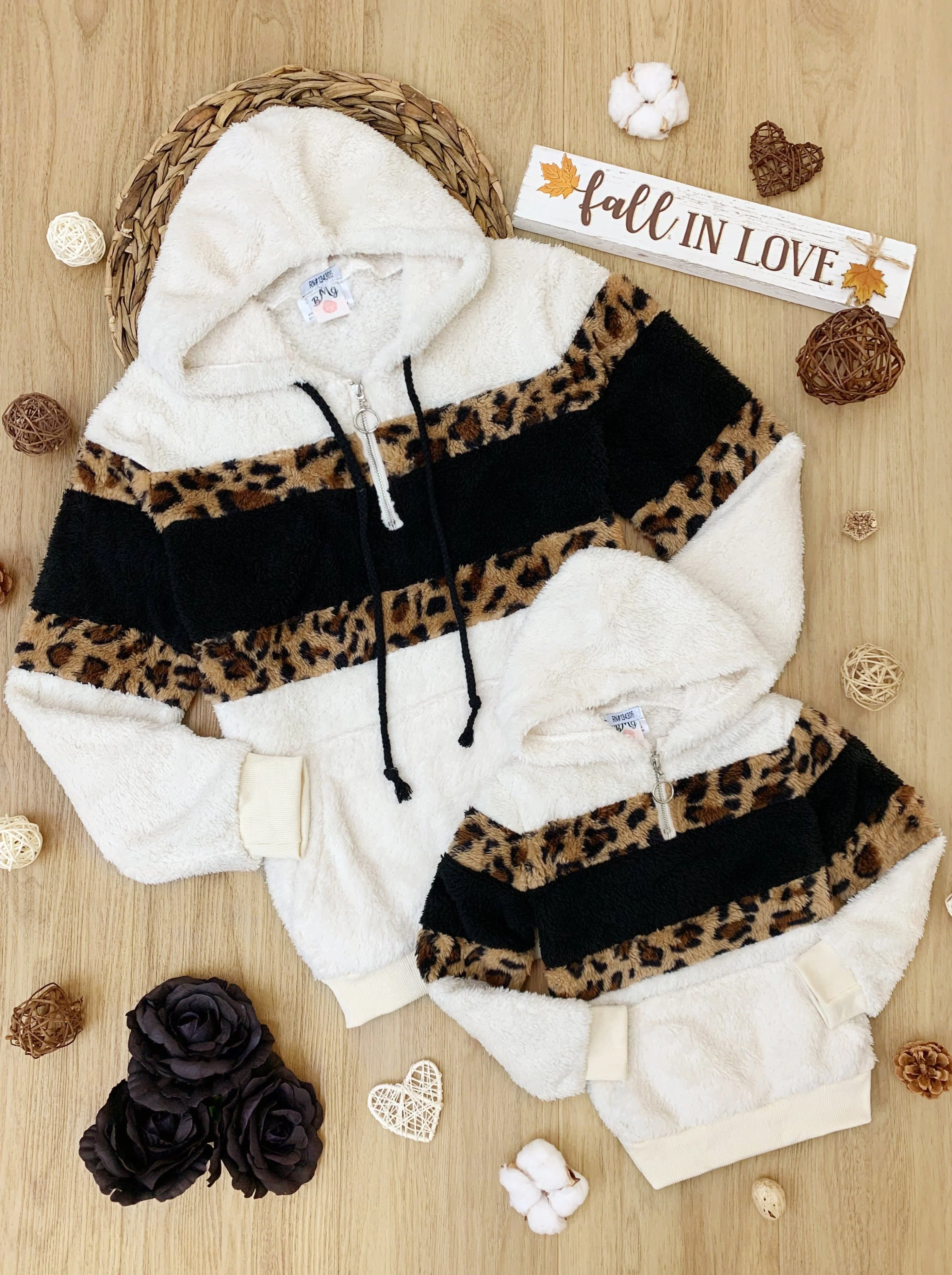 Mommy and Me Fleece Hugs Leopard Colorblock Hoodie - Image 3