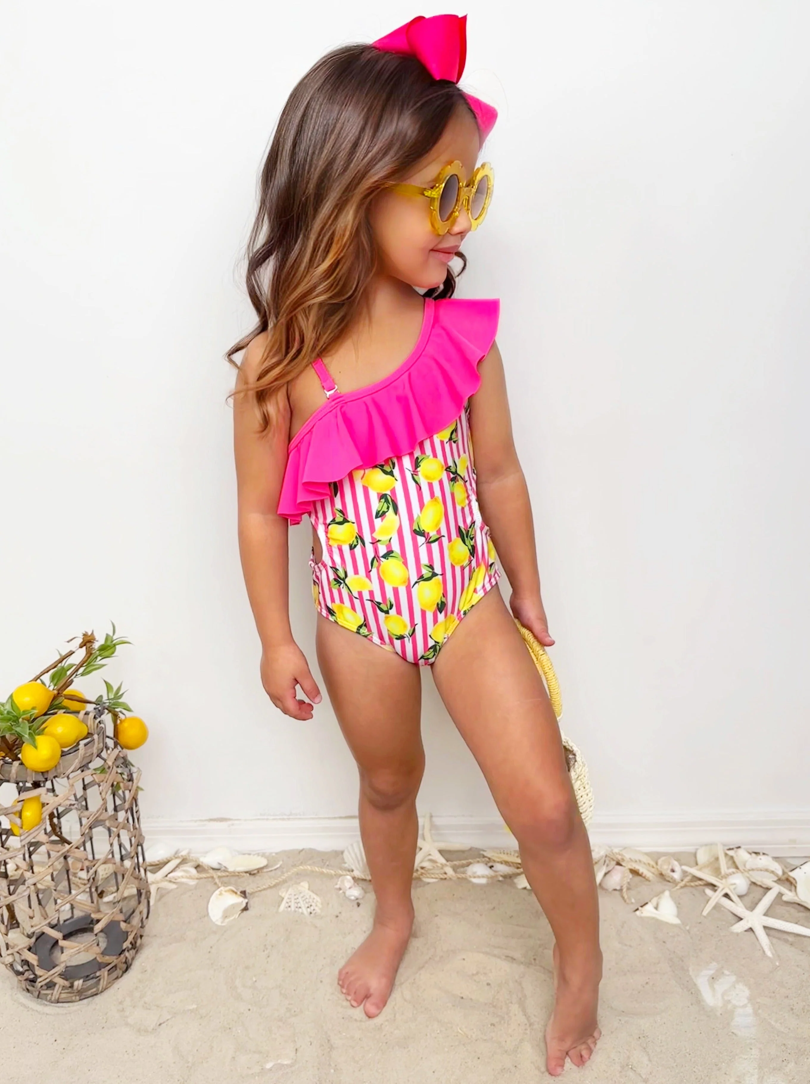 Squeeze The Day Lemon Print Striped Swimsuit Set - Image 3