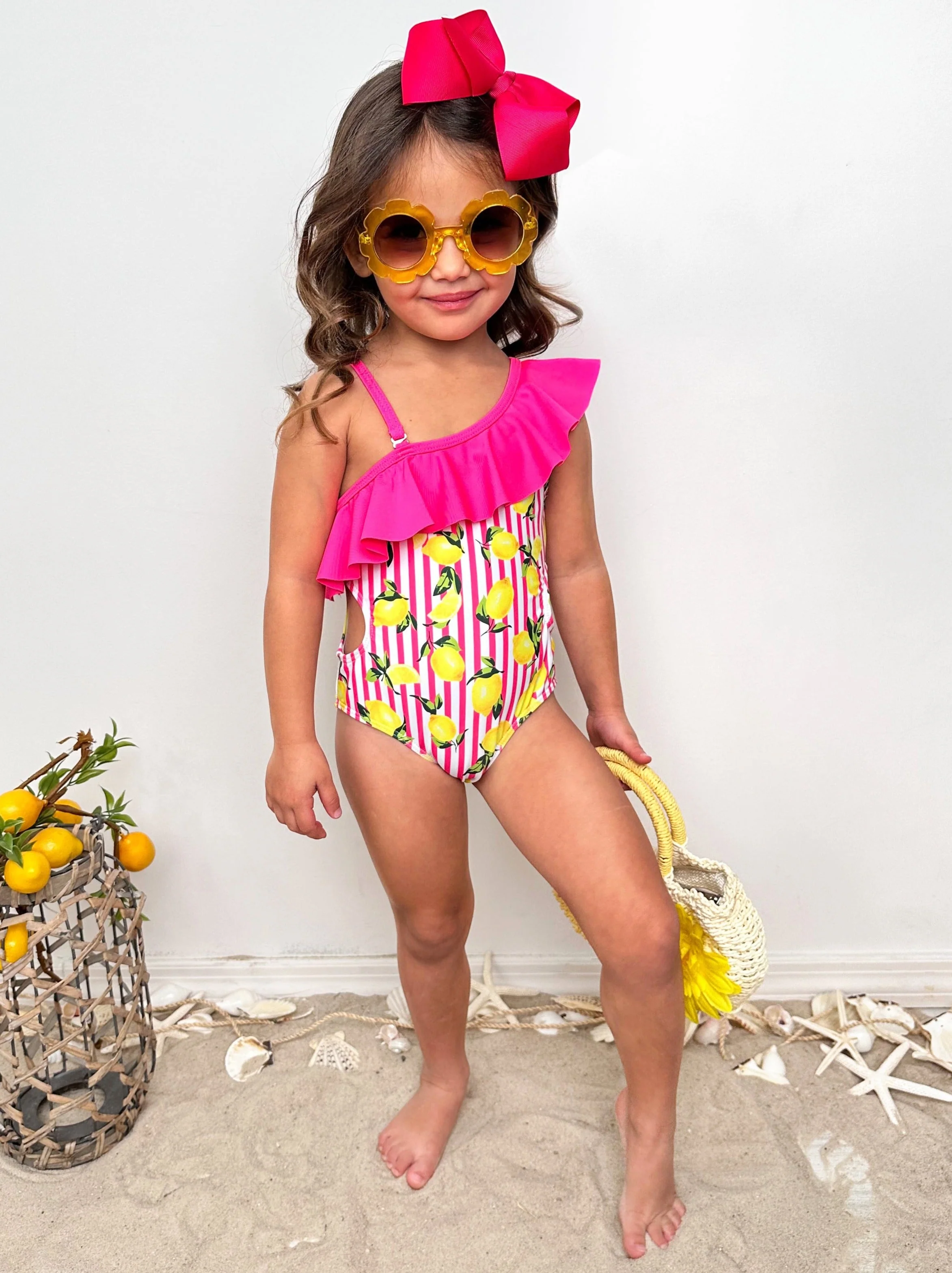 Squeeze The Day Lemon Print Striped Swimsuit Set - Image 4