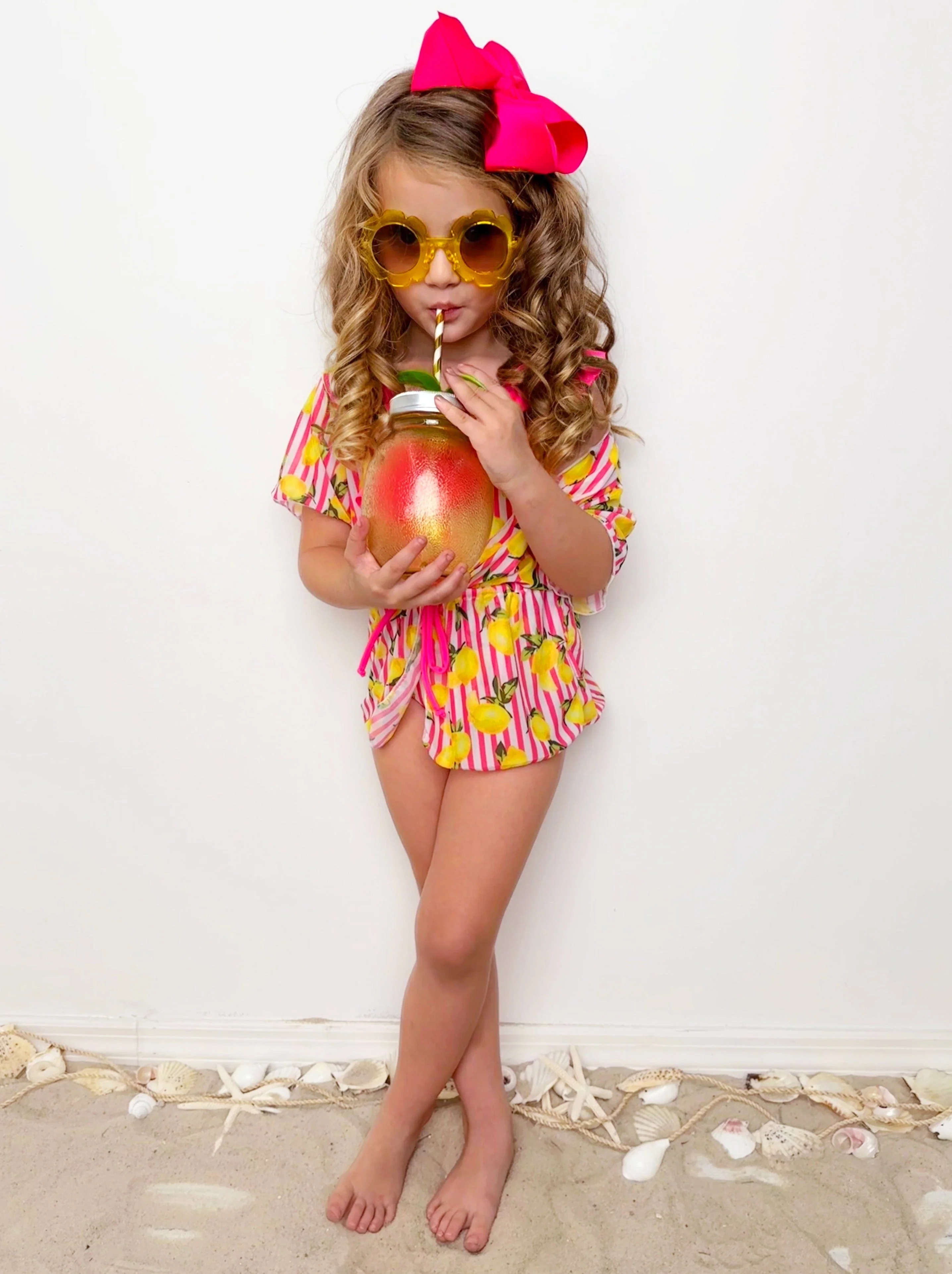 Squeeze The Day Lemon Print Striped Swimsuit Set - Image 5