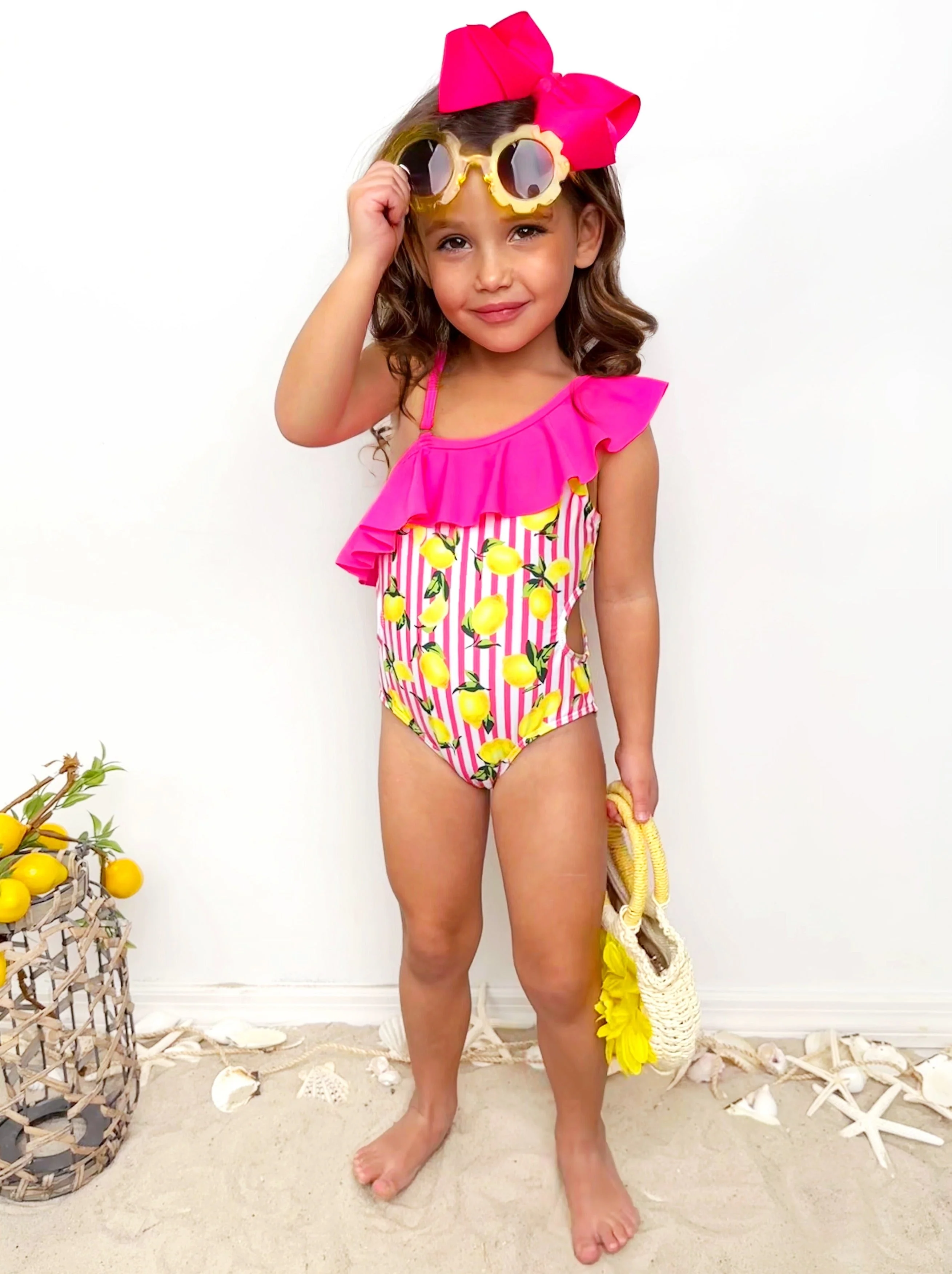 Squeeze The Day Lemon Print Striped Swimsuit Set - Image 6