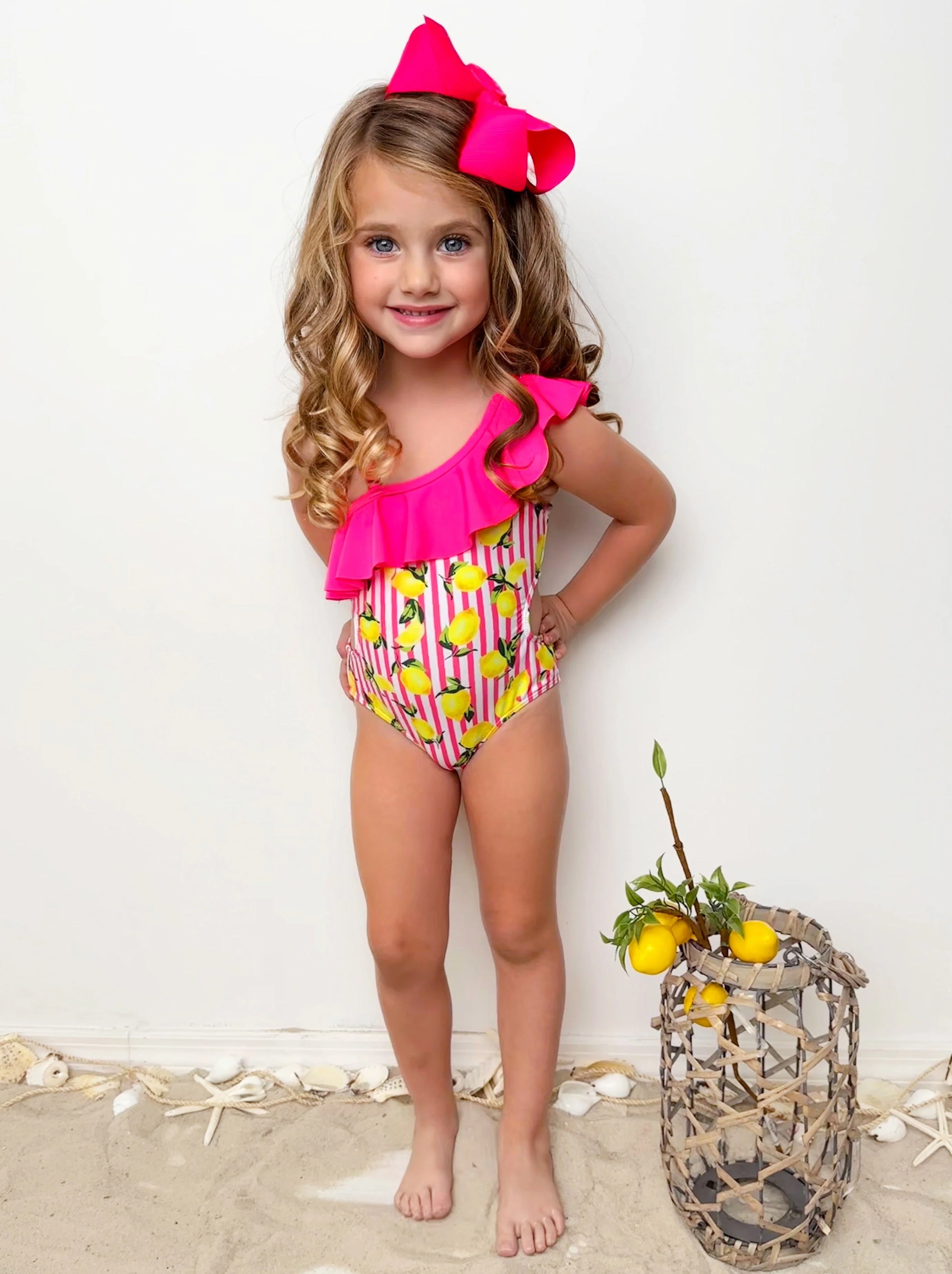 Squeeze The Day Lemon Print Striped Swimsuit Set - Image 7