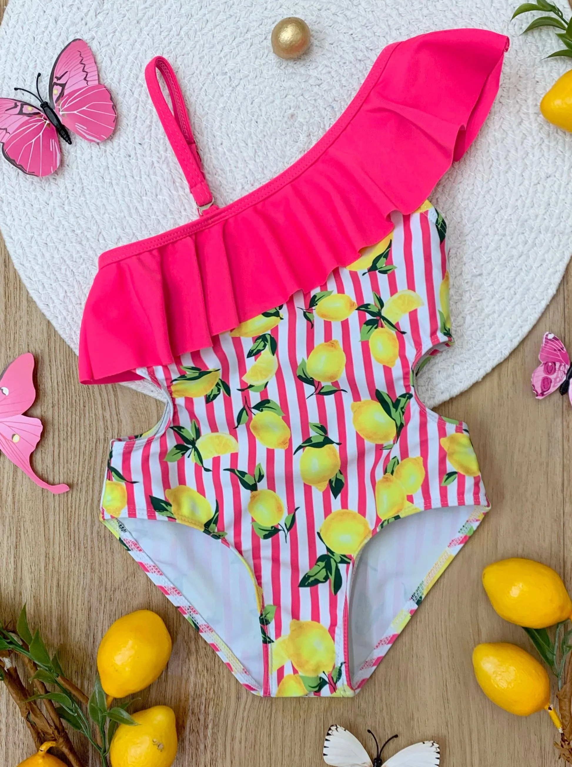 Squeeze The Day Lemon Print Striped Swimsuit Set - Image 8