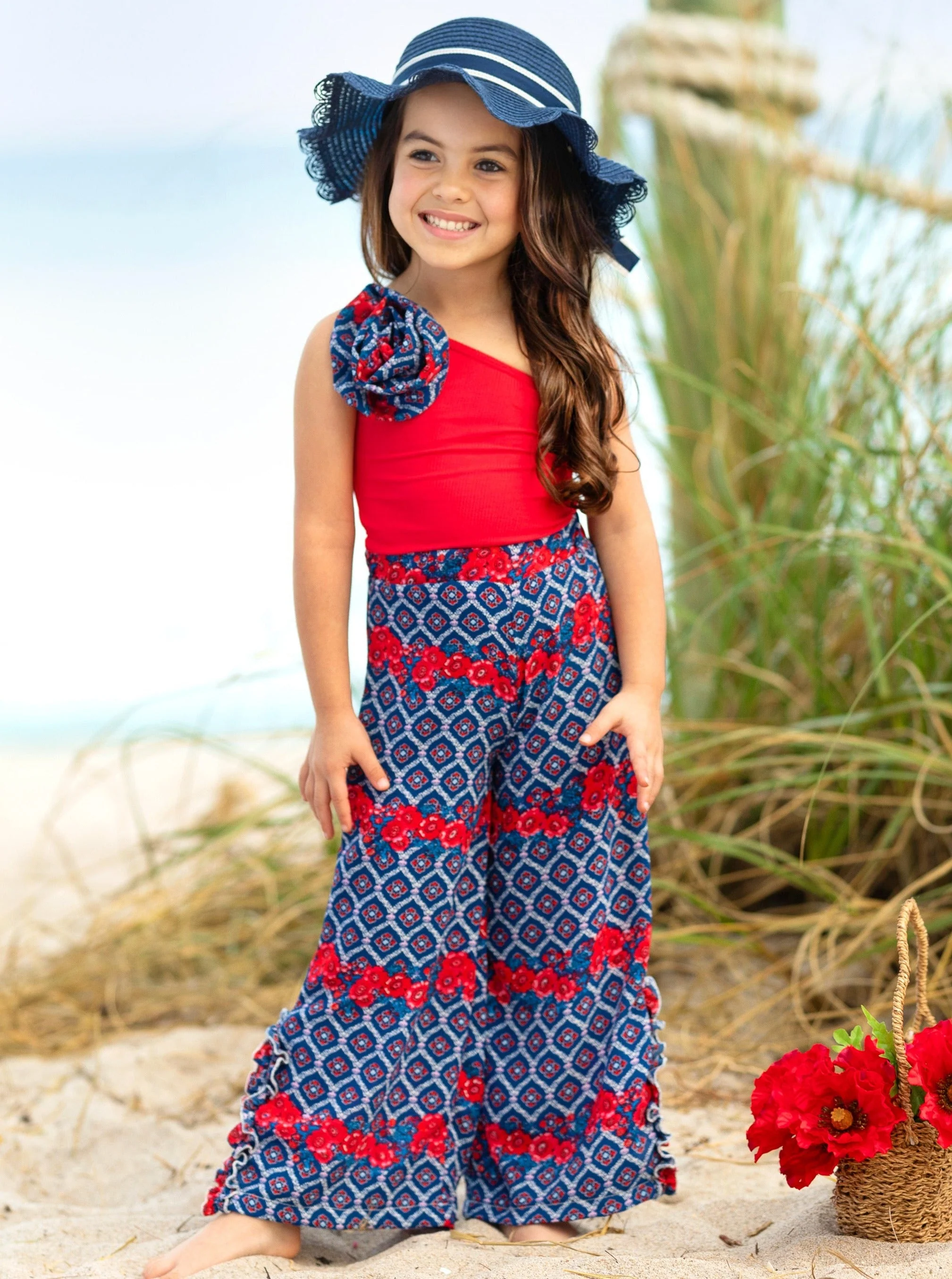 Sassy Summertime Rosettte Top and Matching Palazzo Pants Set - Image 2