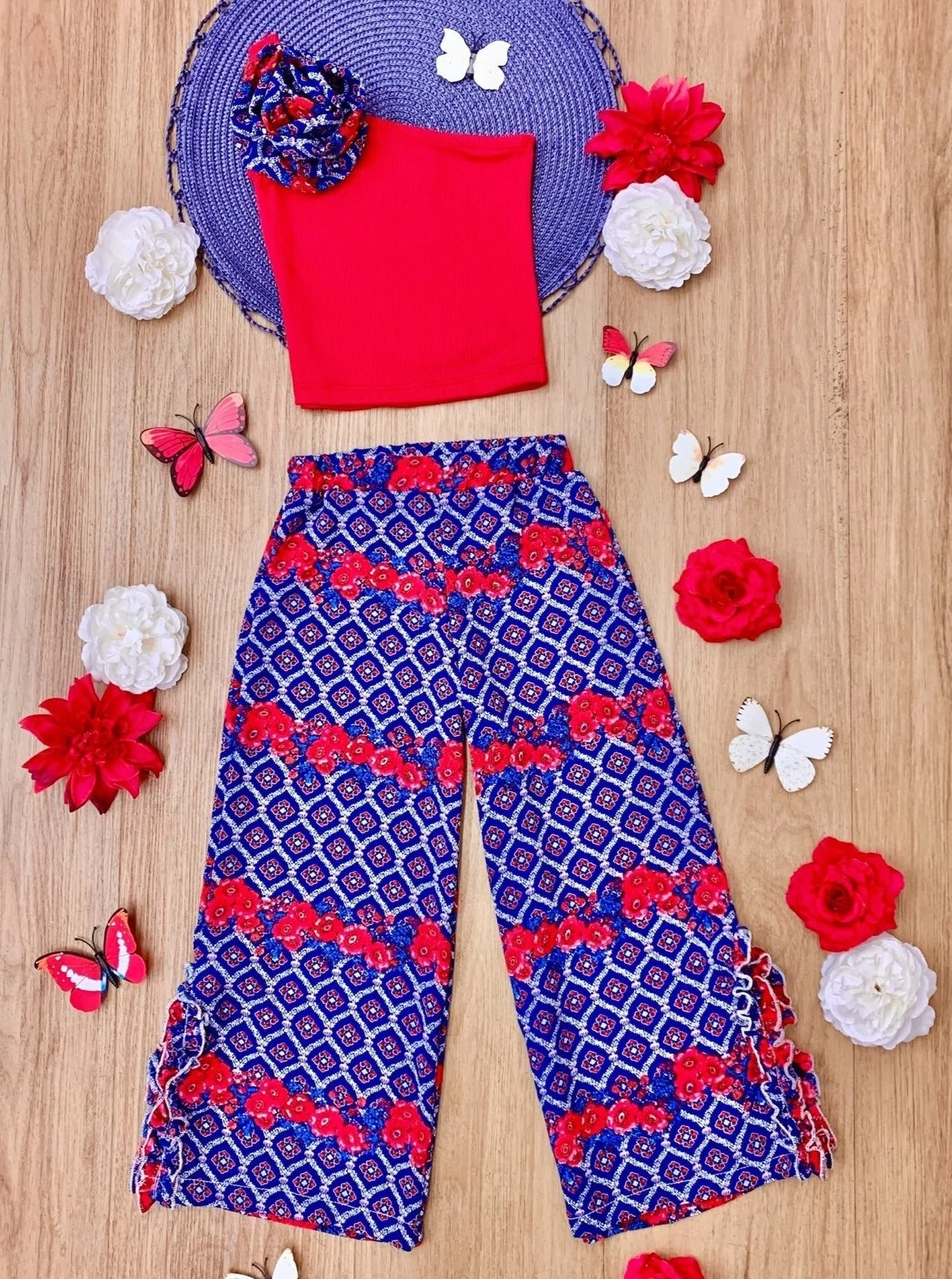 Sassy Summertime Rosettte Top and Matching Palazzo Pants Set - Image 4
