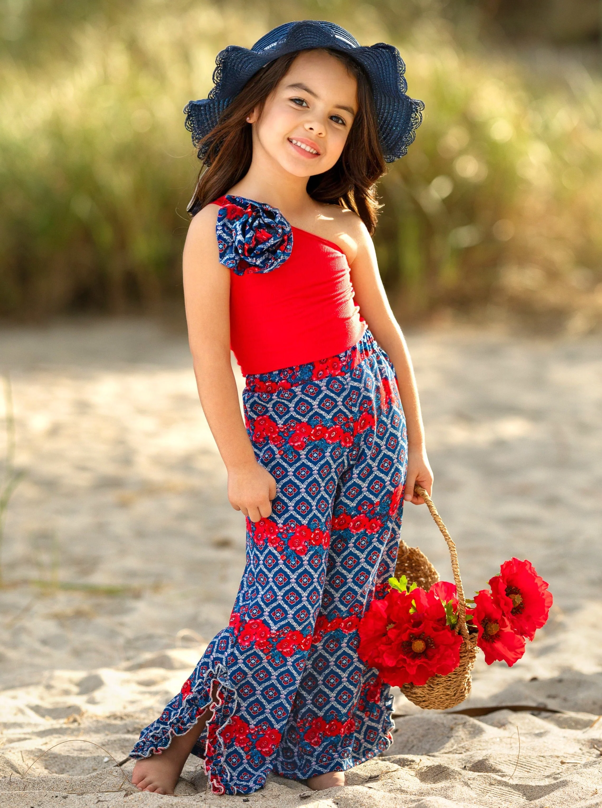 Sassy Summertime Rosettte Top and Matching Palazzo Pants Set - Image 5