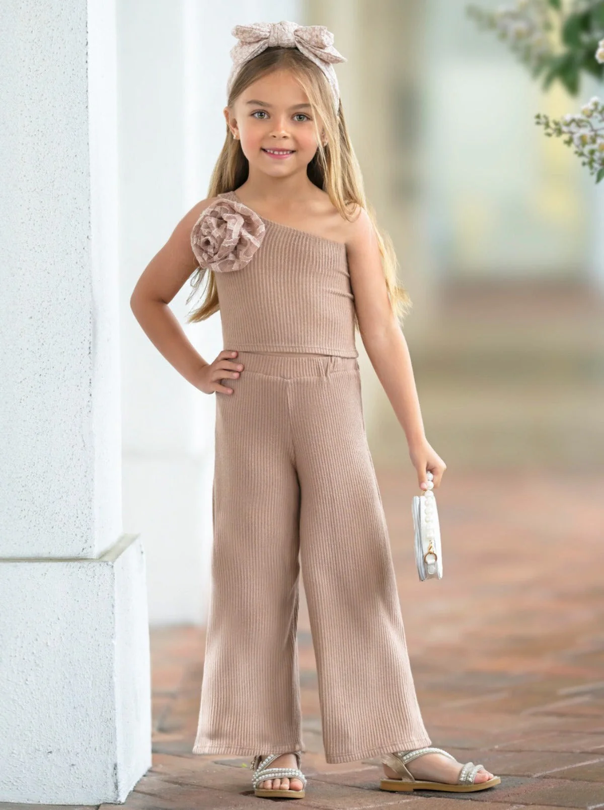 Keep It Neutral One Shoulder Beige Palazzo Pants Set - Image 4