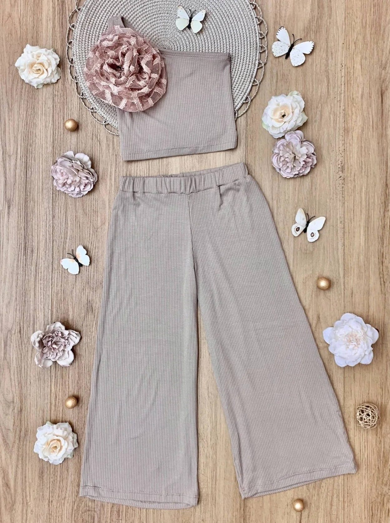 Keep It Neutral One Shoulder Beige Palazzo Pants Set - Image 5