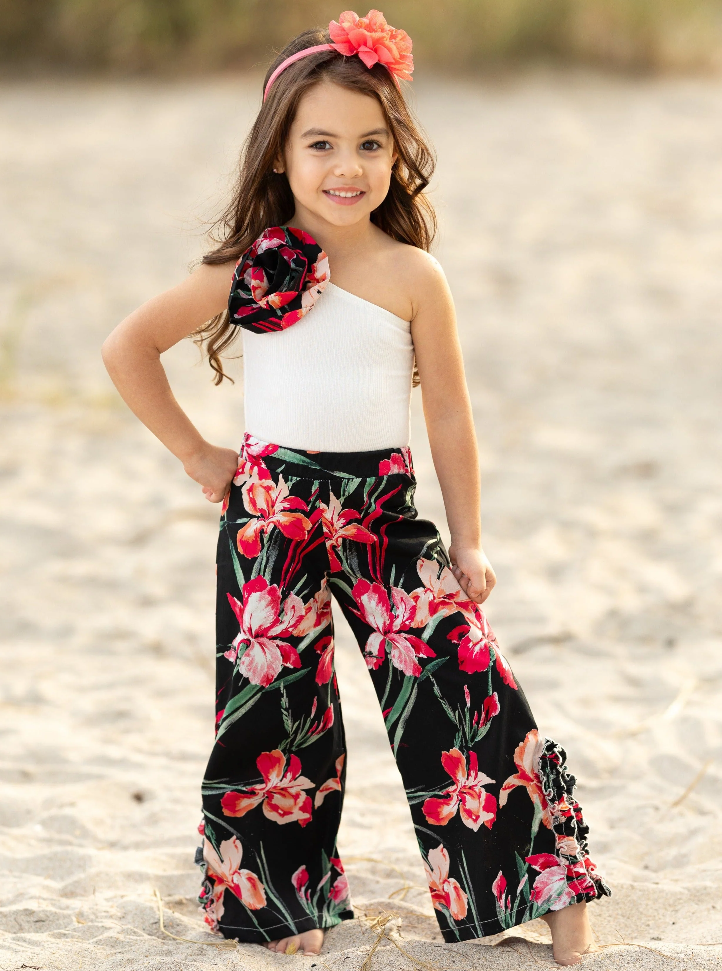 Sweet Blooms One Shoulder Floral Palazzo Pants Set - Image 2
