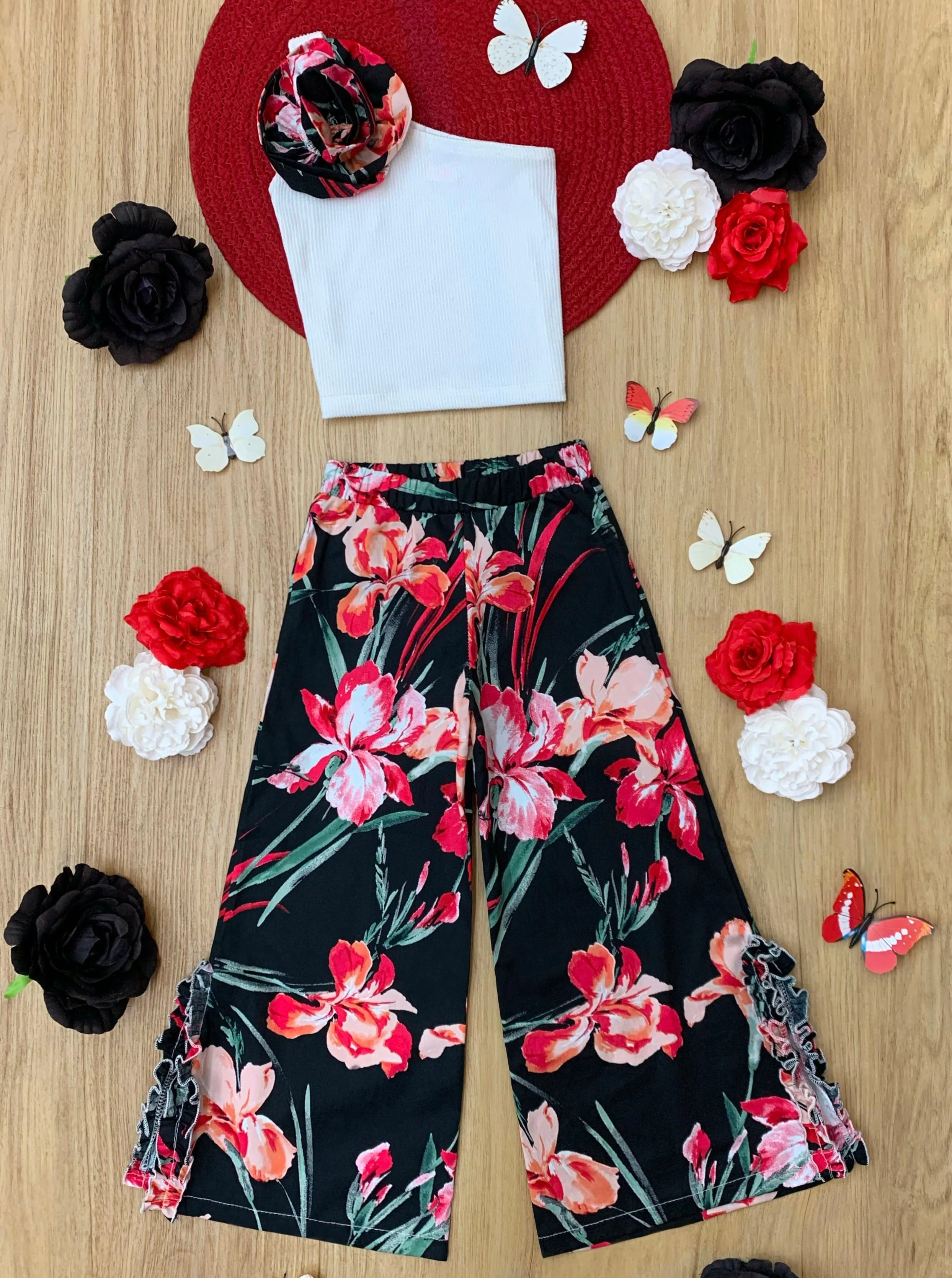 Sweet Blooms One Shoulder Floral Palazzo Pants Set - Image 3
