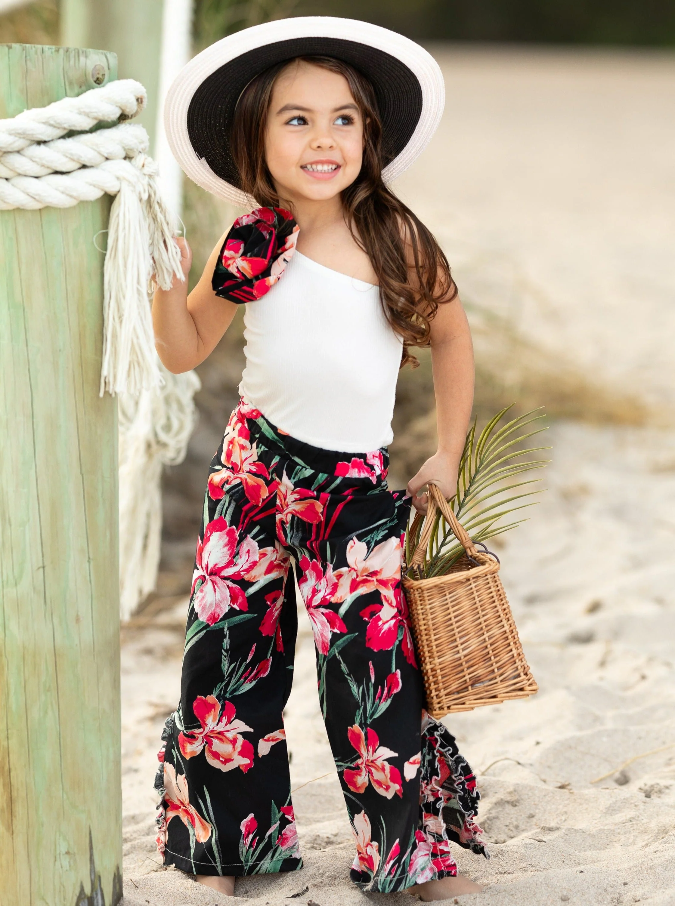 Sweet Blooms One Shoulder Floral Palazzo Pants Set - Image 4