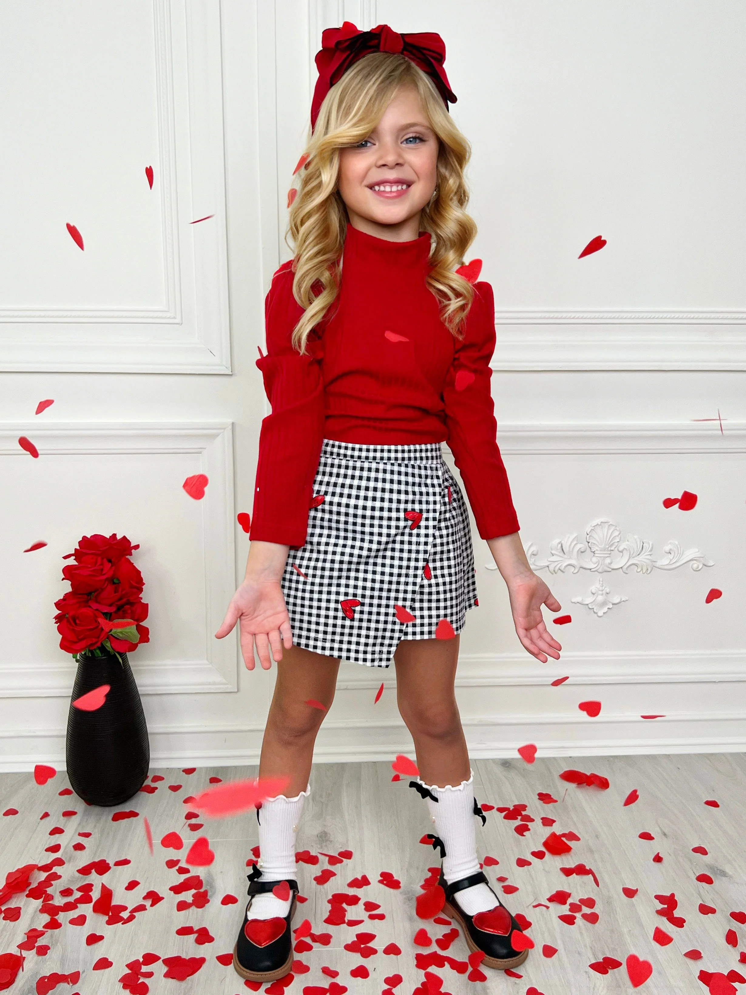 Only You Long Sleeve Top and Checkered Heart Skort Set - Image 2