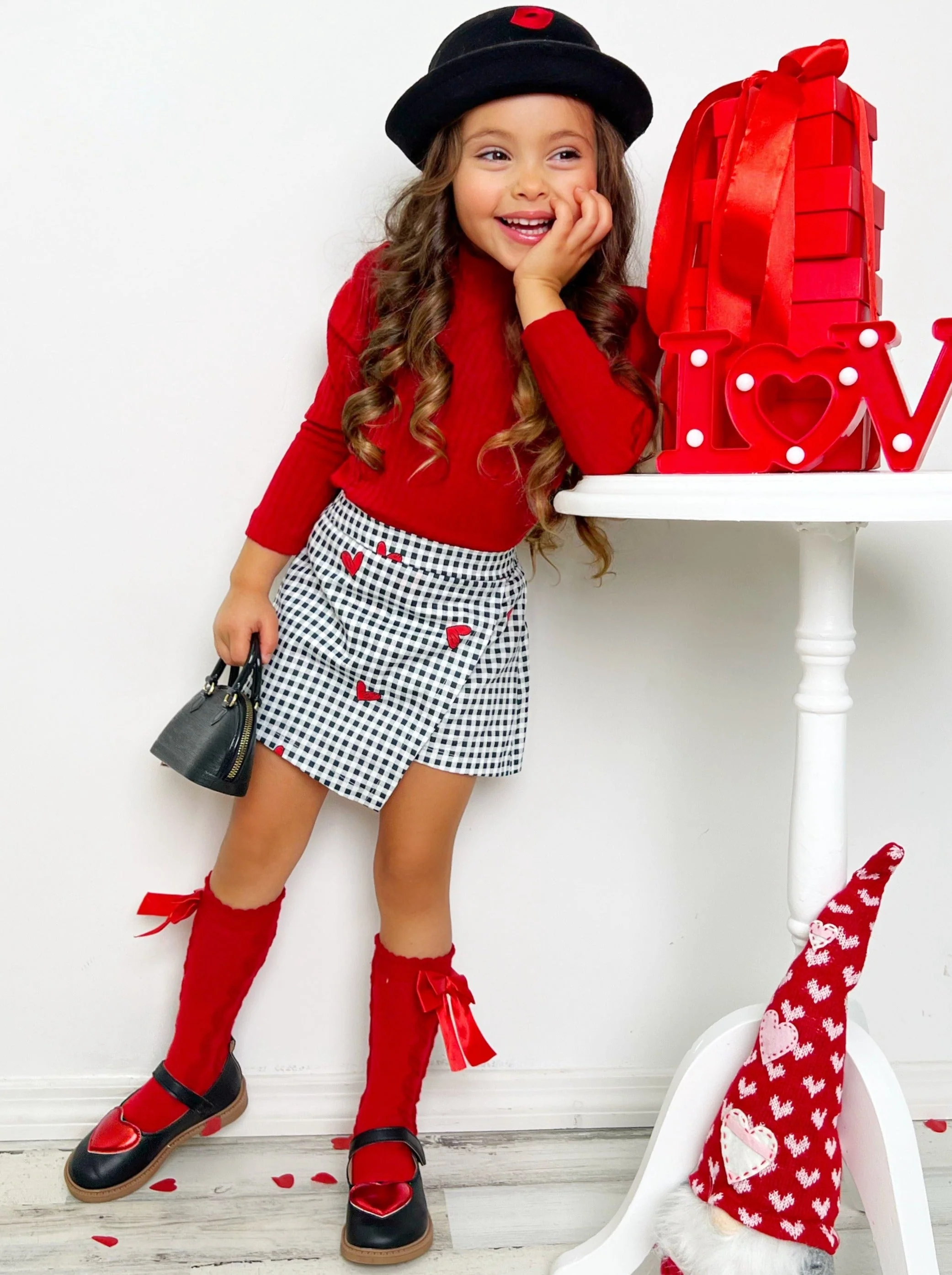 Only You Long Sleeve Top and Checkered Heart Skort Set - Image 3