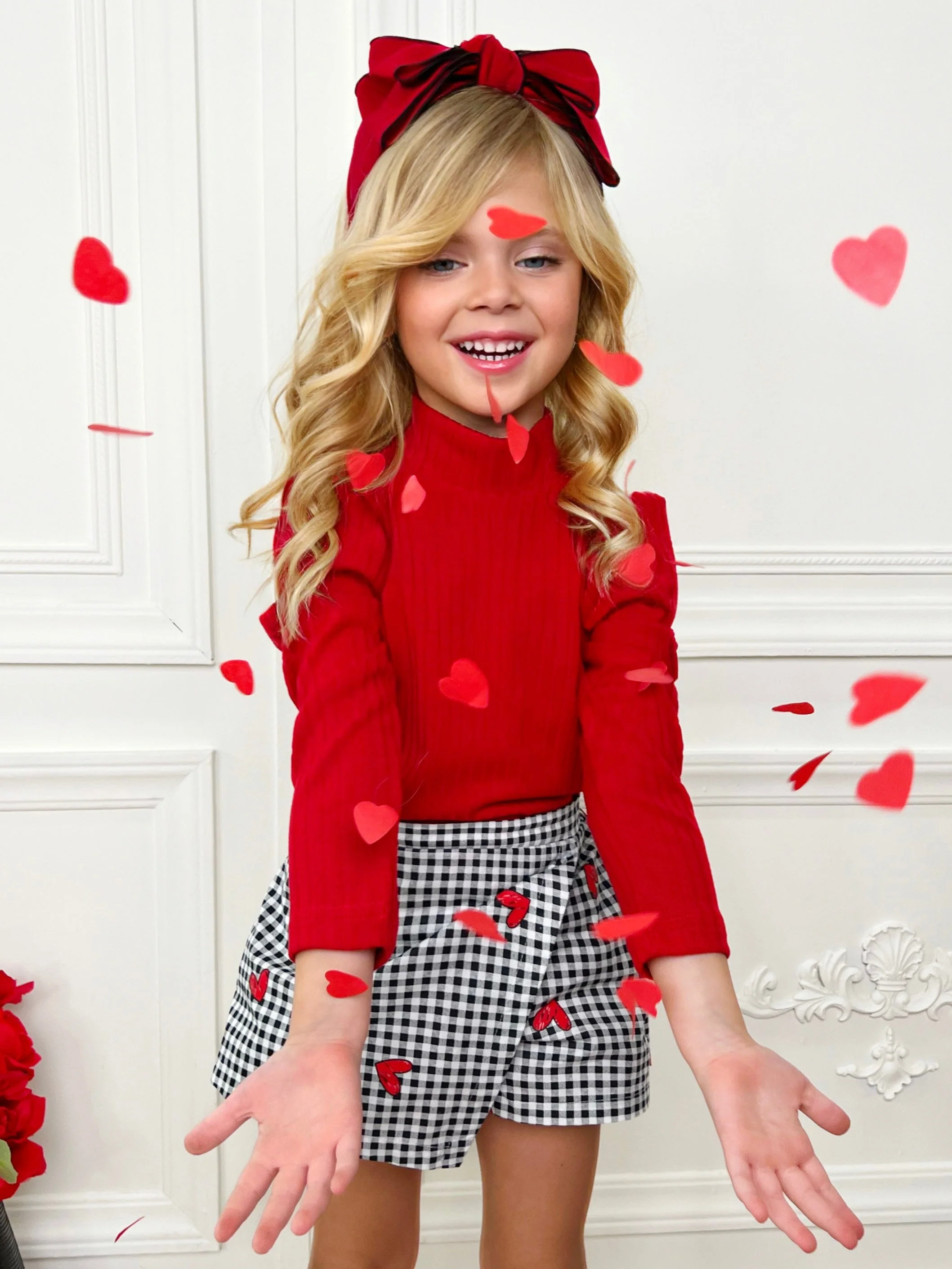 Only You Long Sleeve Top and Checkered Heart Skort Set - Image 4