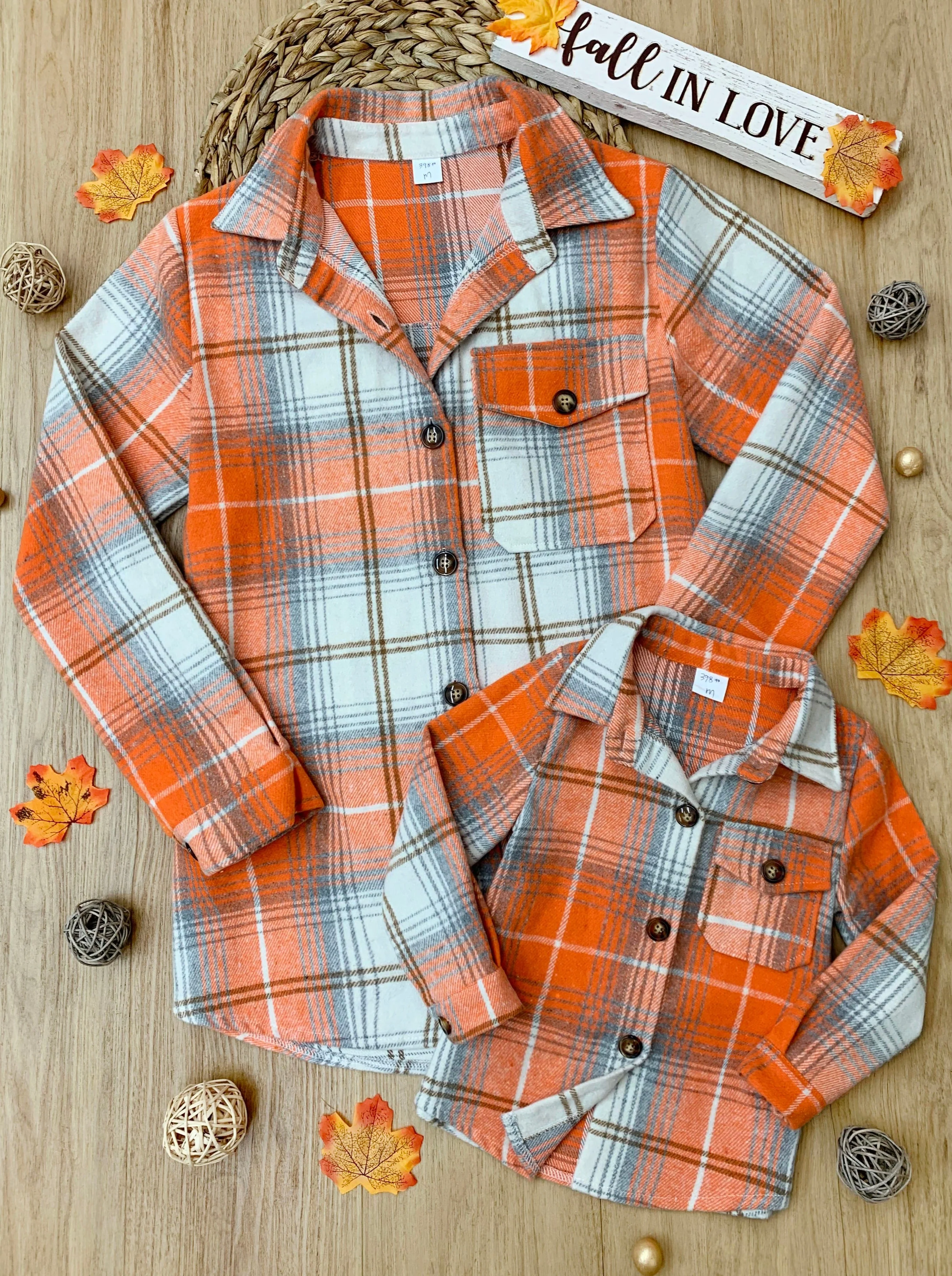 Mommy and Me Pumpkin Spice Orange Flannel Shirt - Image 2