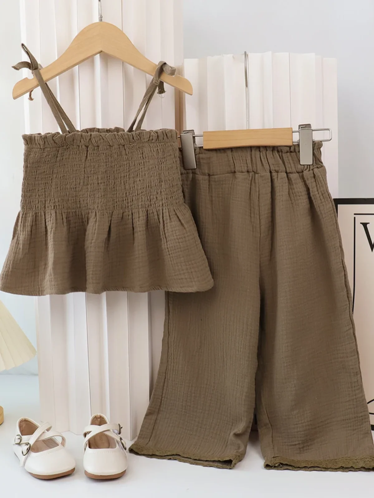 Organic Cotton Camisole Top & Lace-Trim Wide-Leg Pants Set - Image 6