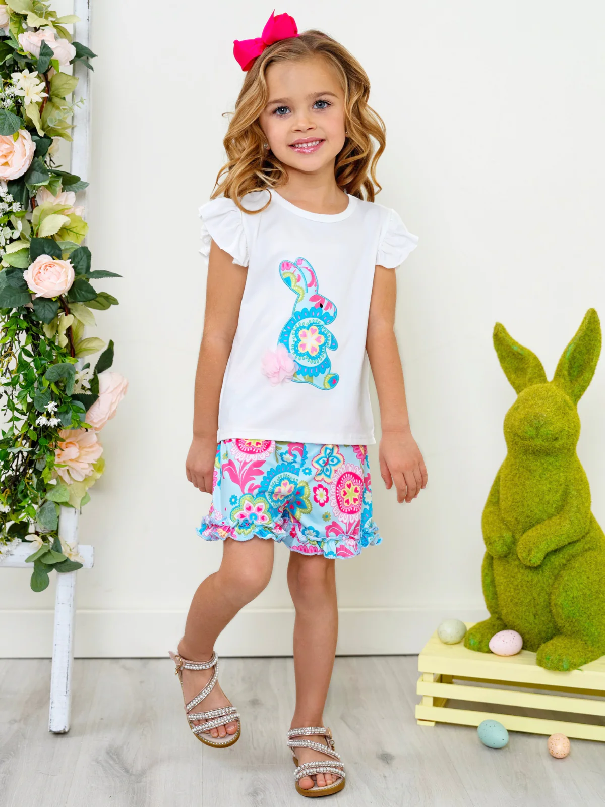 Paisley Bunny Flutter Sleeve Easter Short Set - Image 3
