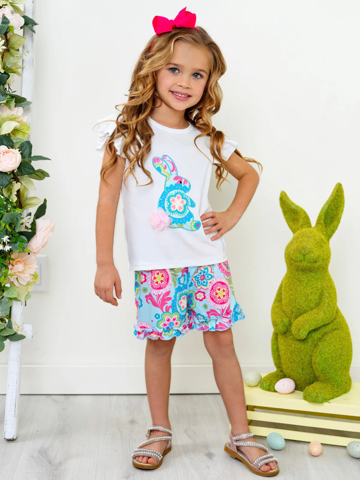 Paisley Bunny Flutter Sleeve Easter Short Set - Image 6