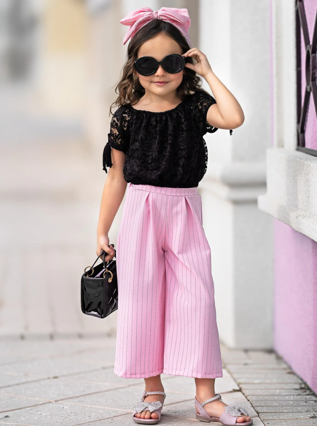 Mini Boss Babe Pinstripe Palazzo Pants Set - Image 4