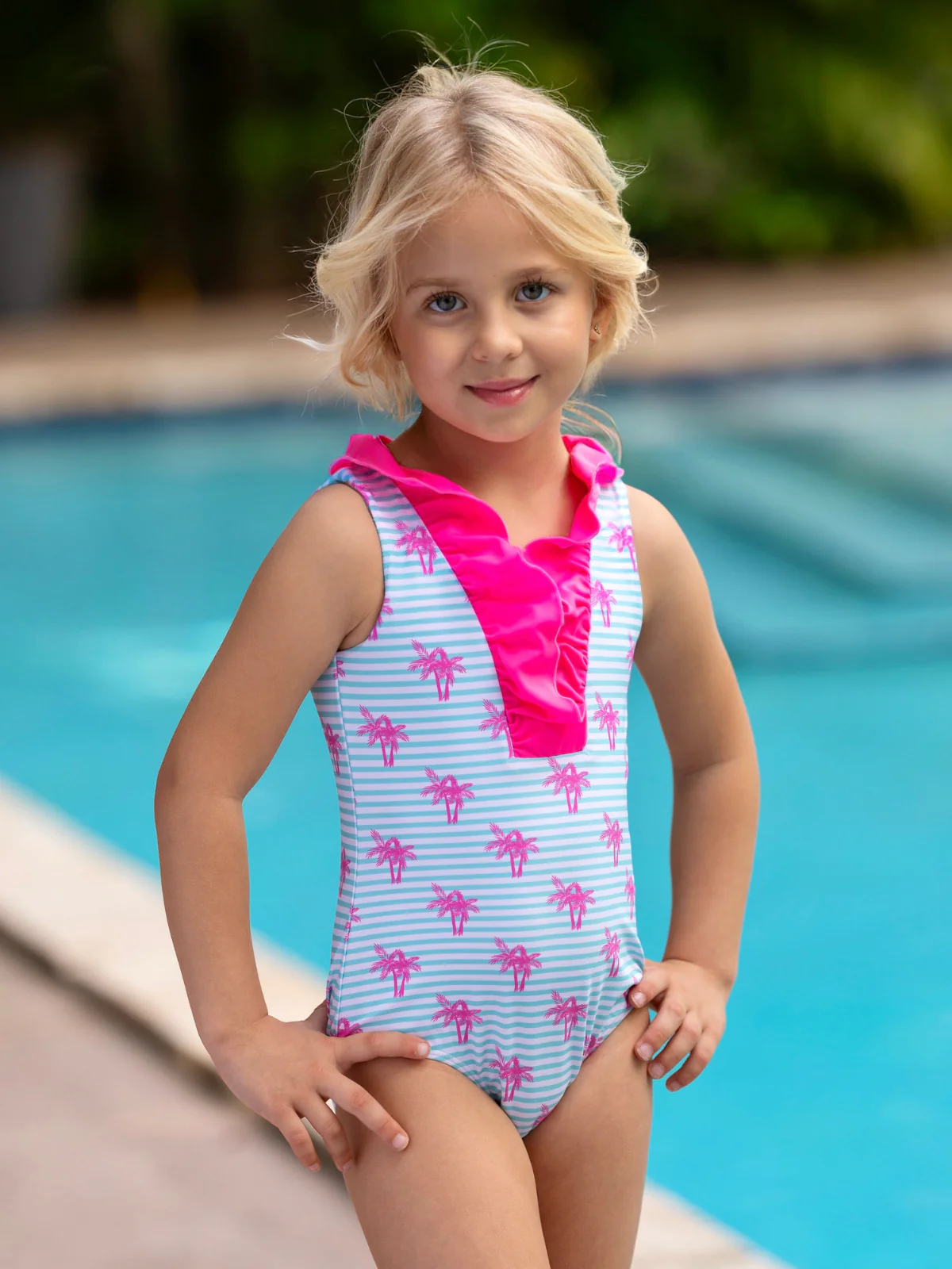 Palm Tree Breeze Ruffle One-Piece Swimsuit - Image 5