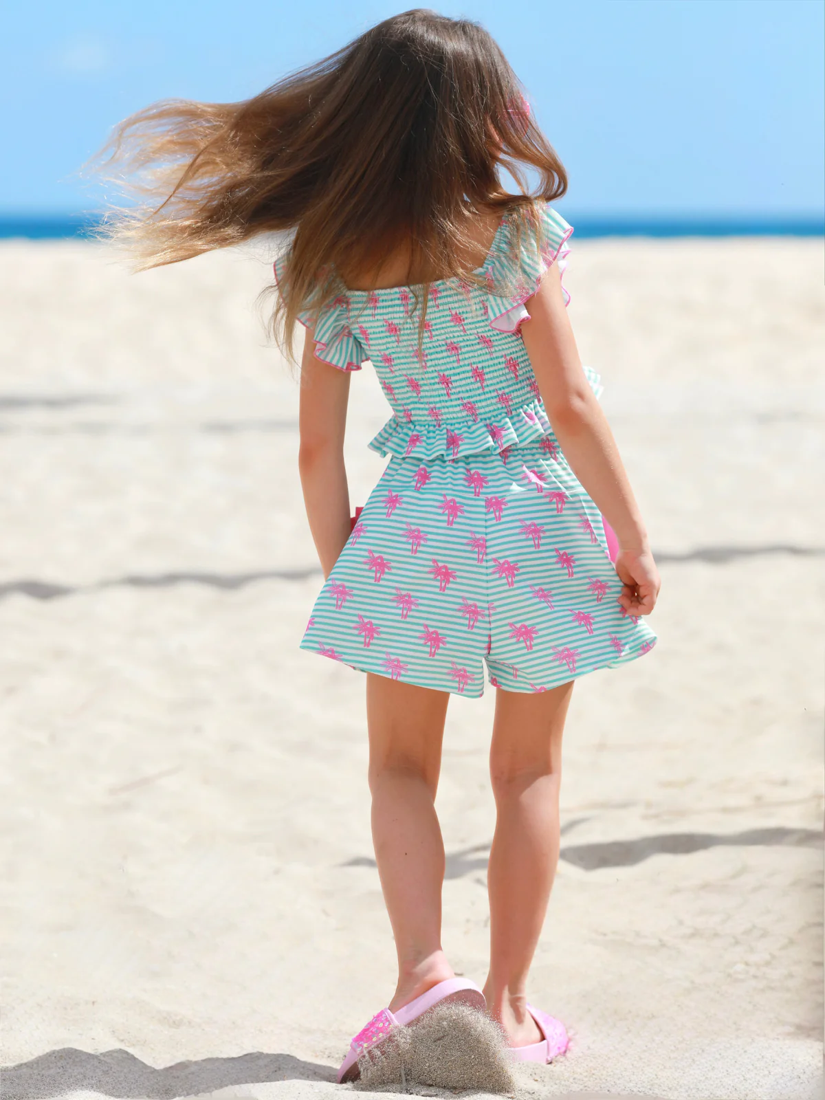 Palm Pop Smocked Ruffle Top and Bow Short Set - Image 3