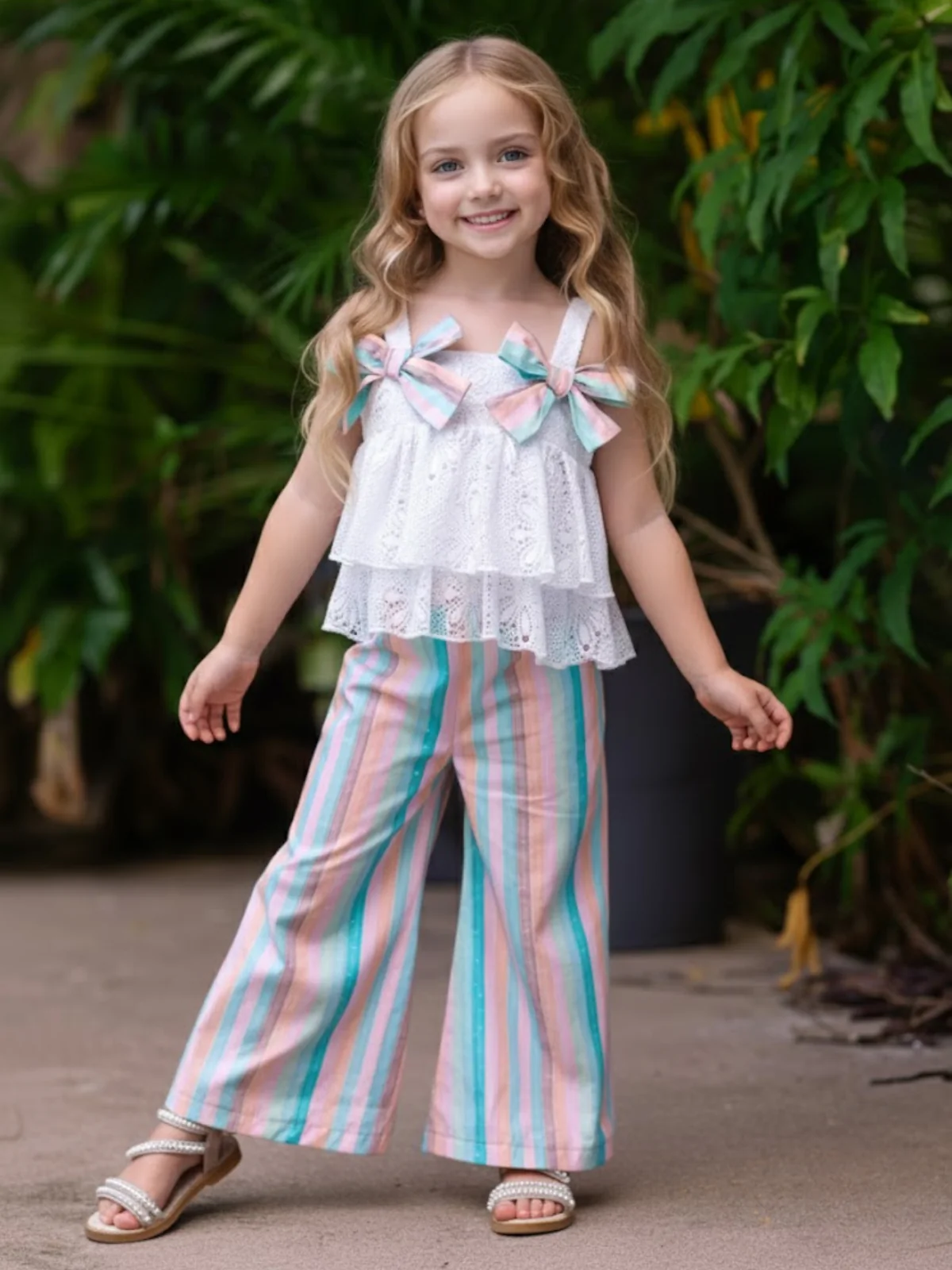 Coastal Boho Lace Top and Palazzo Pant Set - Image 3