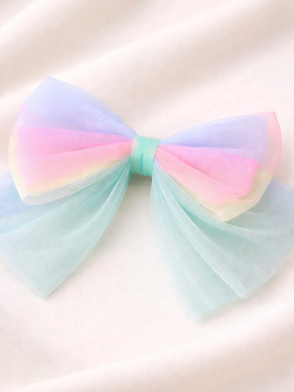 Pastel Petals Layered Tulle Bow Clip - Image 4