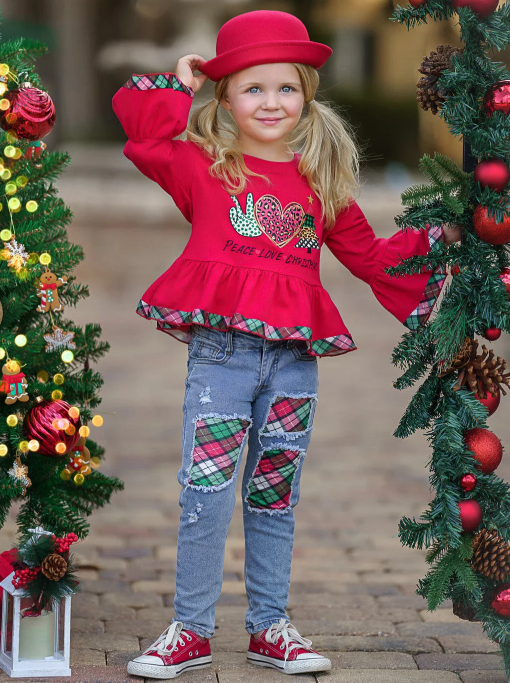 Peace, Love, Christmas Patched Jean Set - Image 2