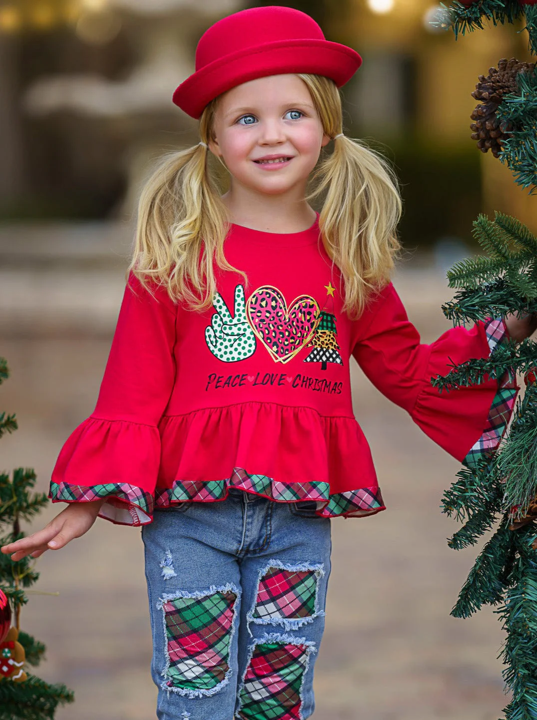 Peace, Love, Christmas Patched Jean Set - Image 3