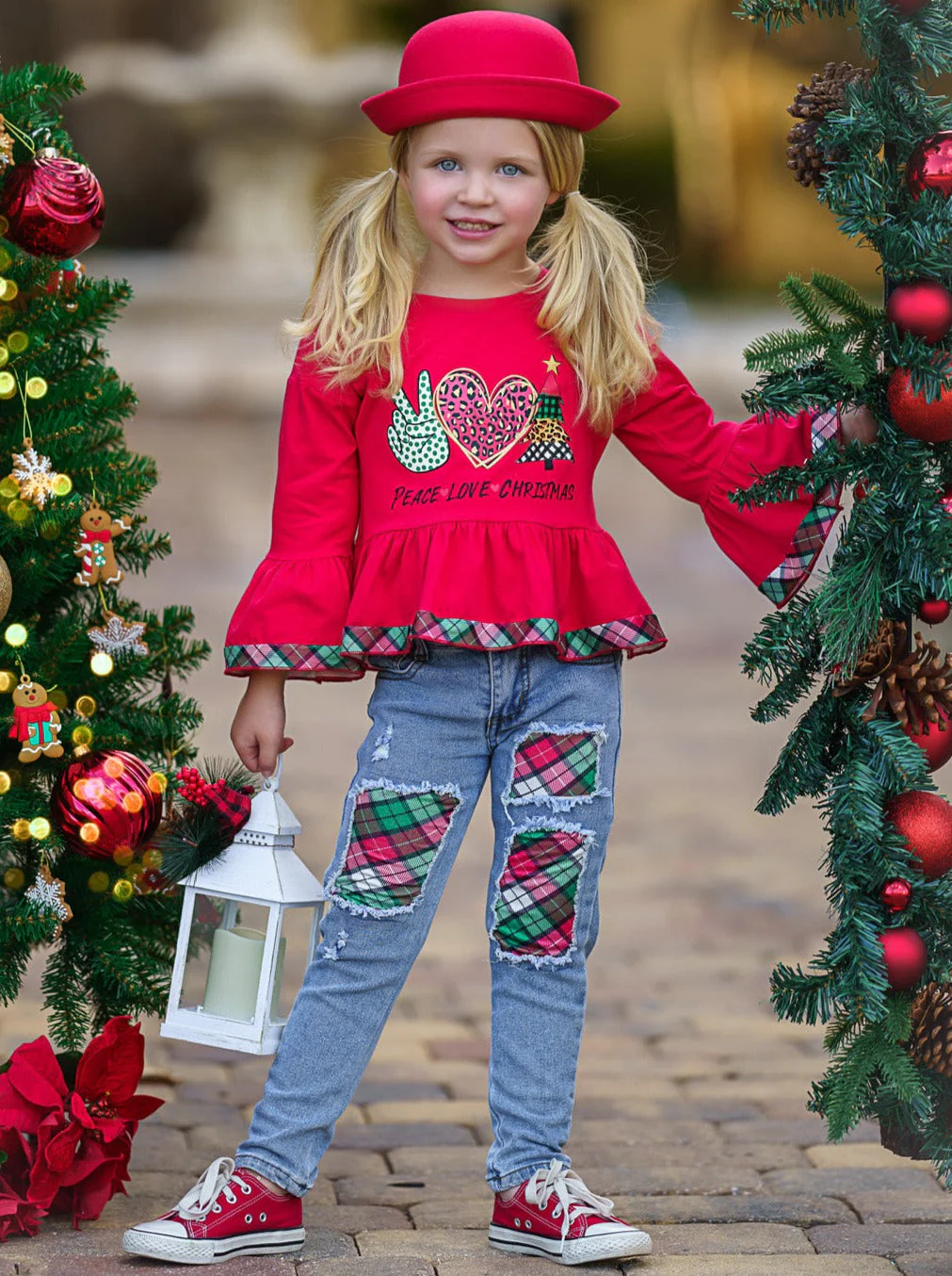 Peace, Love, Christmas Patched Jean Set - Image 4