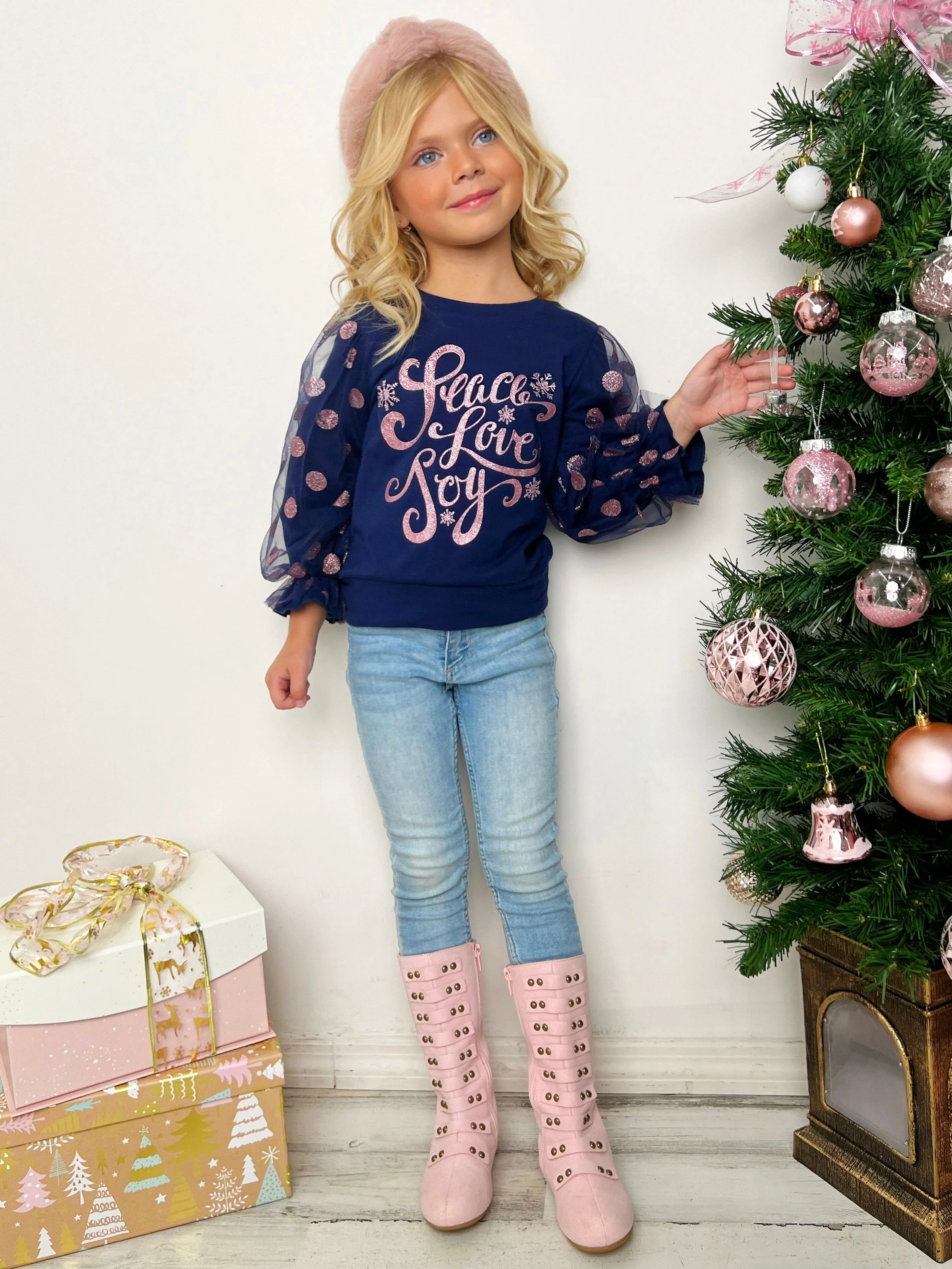Peace, Love, Joy Tulle Sleeve Top