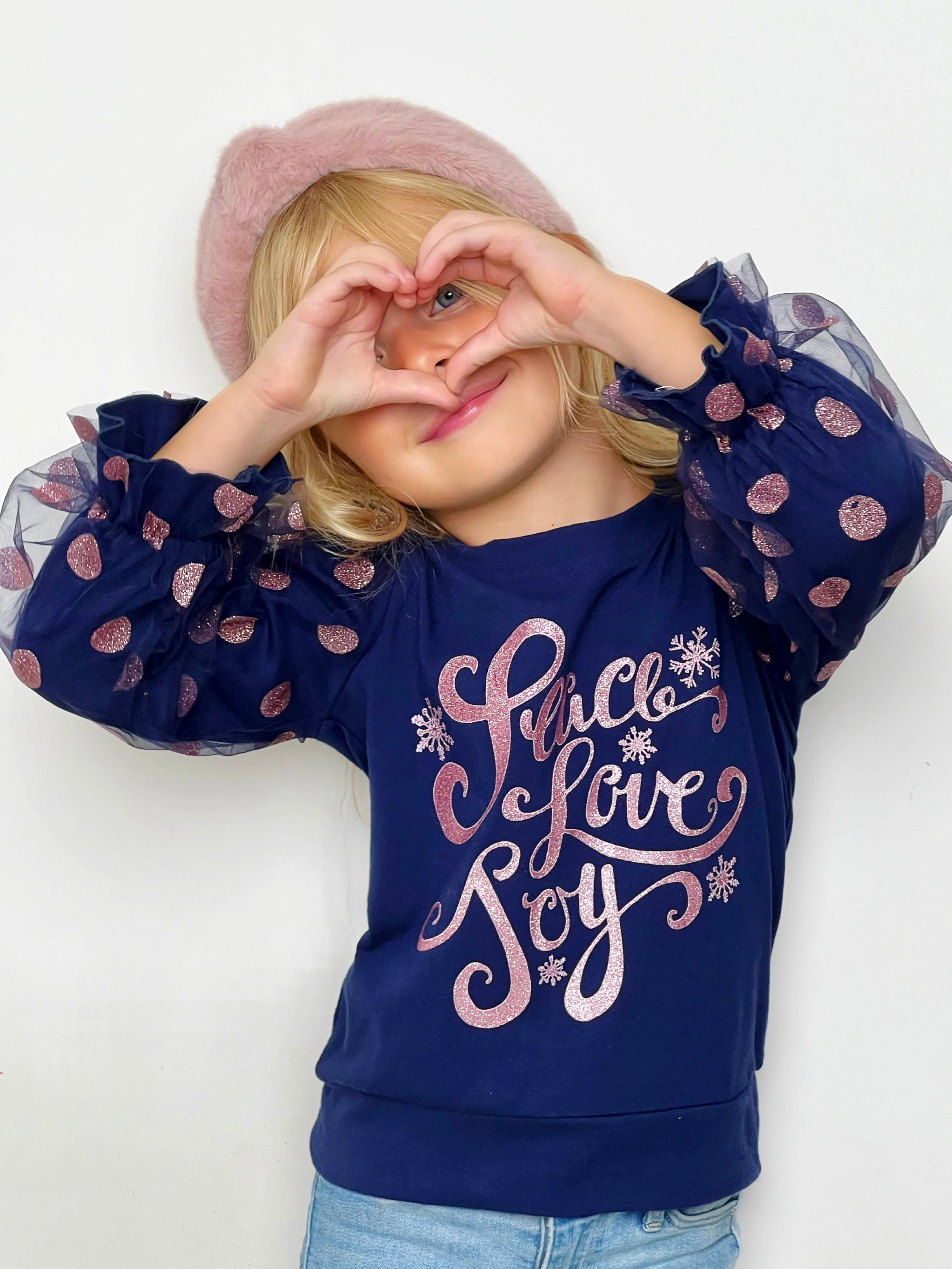 Peace, Love, Joy Tulle Sleeve Top - Image 3