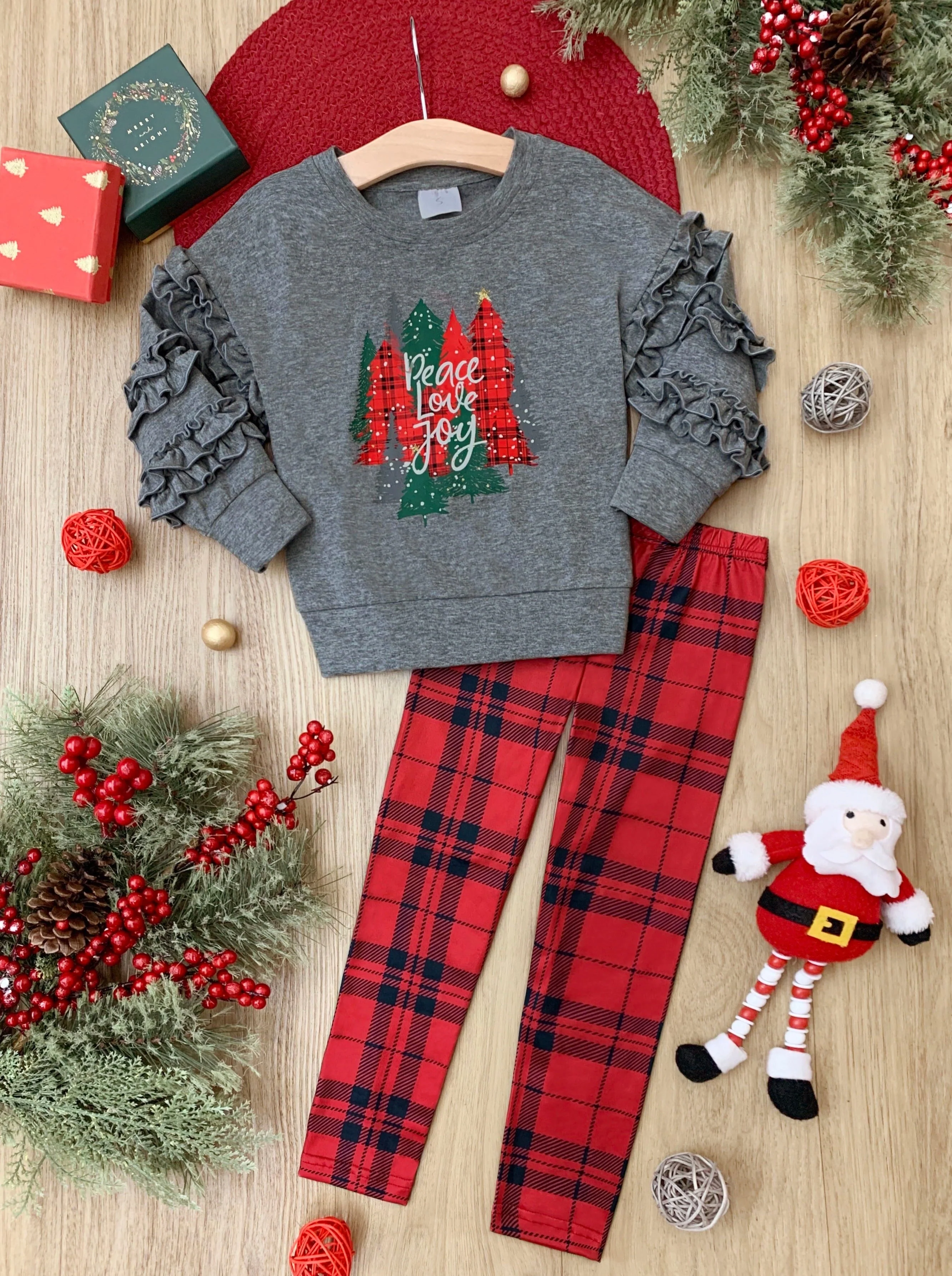 Peace Love Joy Plaid Legging Set - Image 3